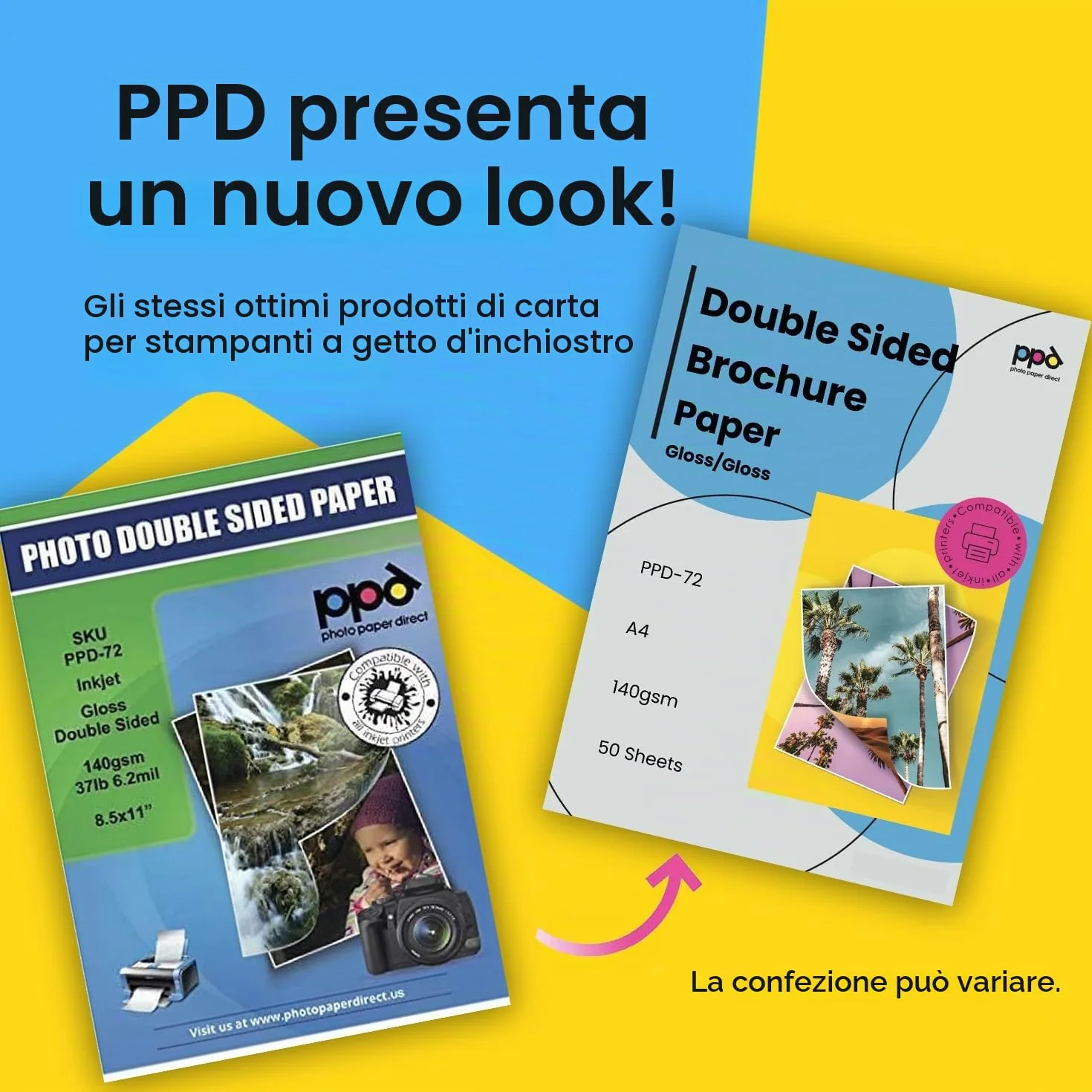 PPD A4 50 Fogli 140g Carta Fotografica Lucida Fronte-Retro per Stampanti Inkjet