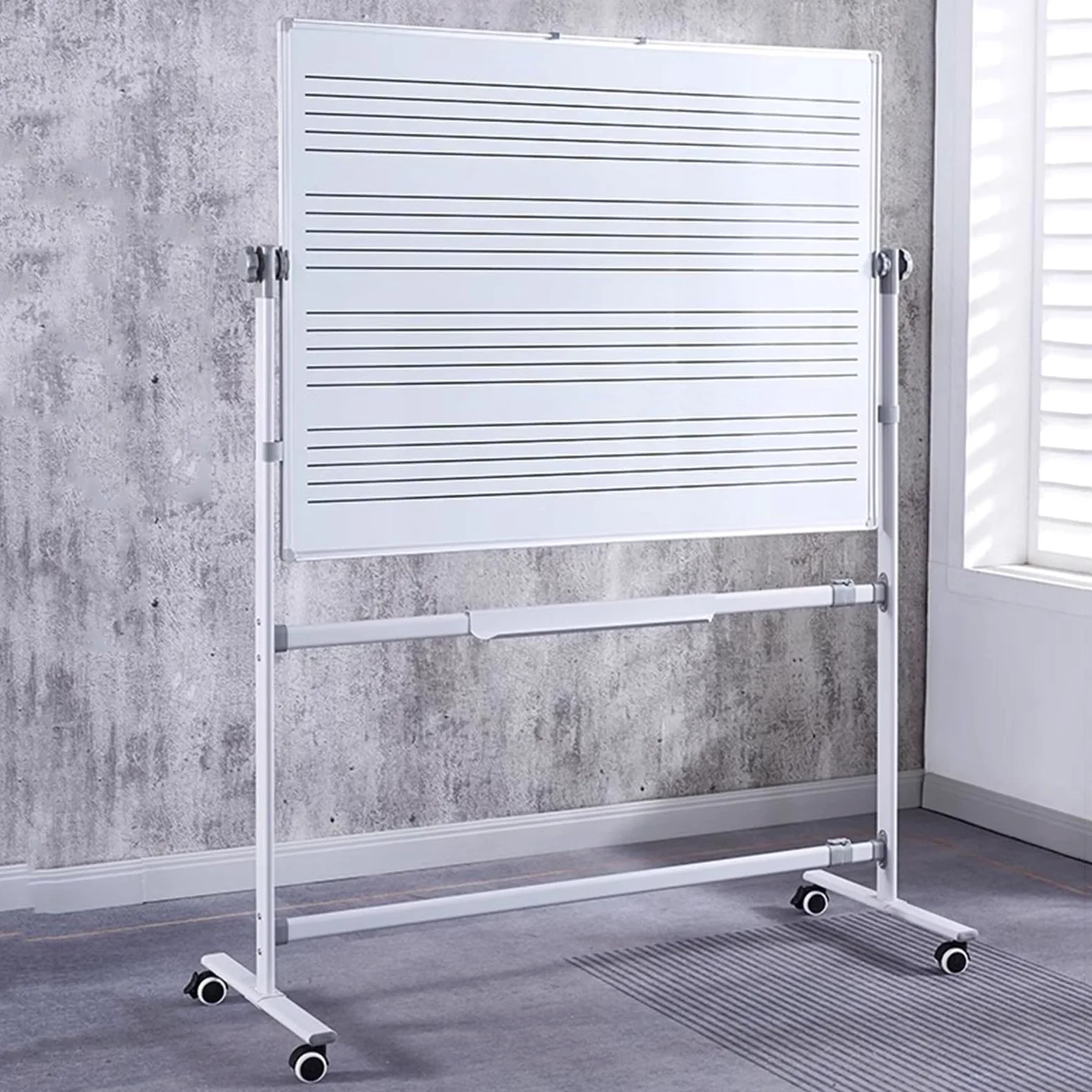 Lavagna Mobile per Personale Musicale 90x120 Cm, Lavagna Magnetica Cancellabile A Secco su Entrambi I Lati su Ruote, per Scuola, Musicisti E Casa