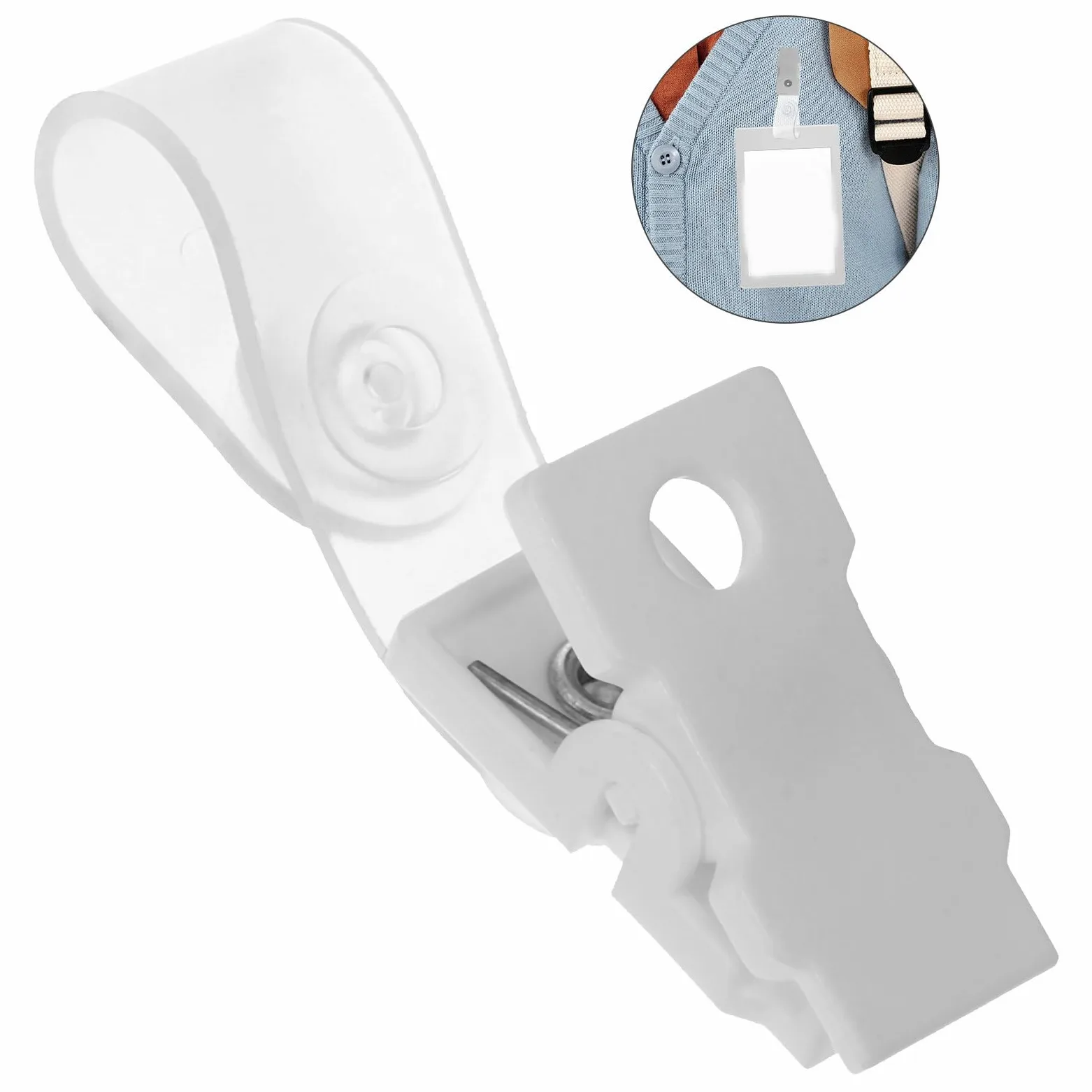 Ciieeo 100 Pezzi Clip Porta Badge in Plastica Trasparente, Piccola Clip per Carta D'identità con Cinghie, Porta Badge da Collo Tascabile per Ufficio e Lavoro