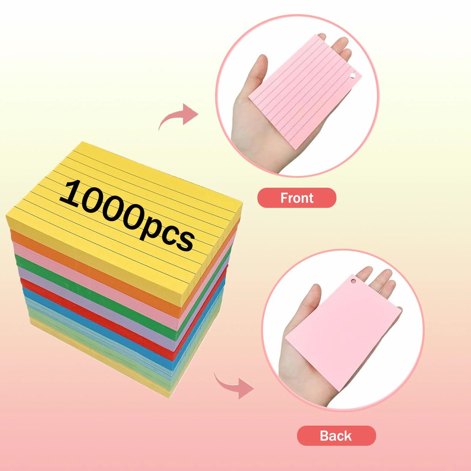 Flashcards A8 Cartoncini Colorati A Righe Con Penna 1000 Pezzi 10 Colori Per Apprendimento