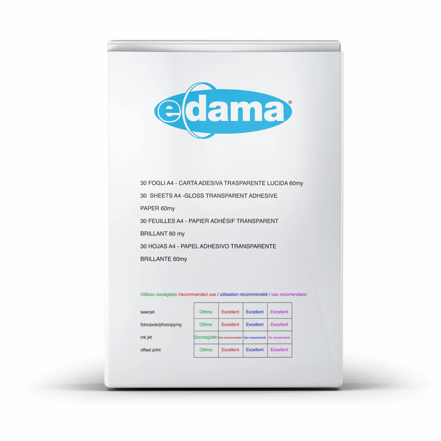Fogli Adesivi Stampabili A4 210x297 mm Carta Adesiva Lucida Polipropilene per Stampante Laser Trasparente