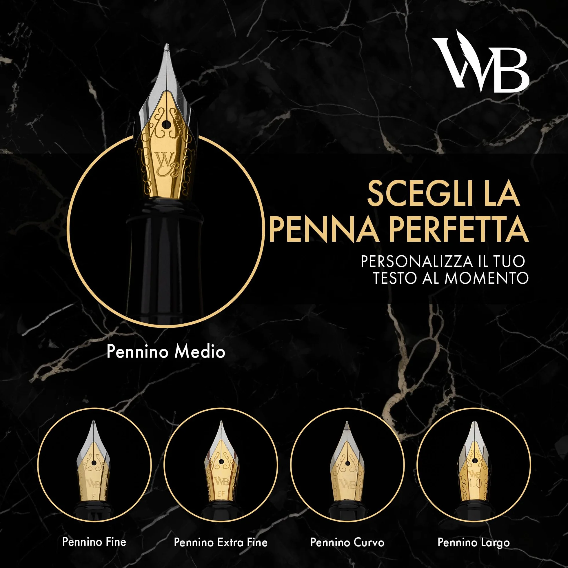Wordsworth & Black Set di penne stilografiche, Pennino medio, 24 cartucce inchiostro e convertitore, Oro nero