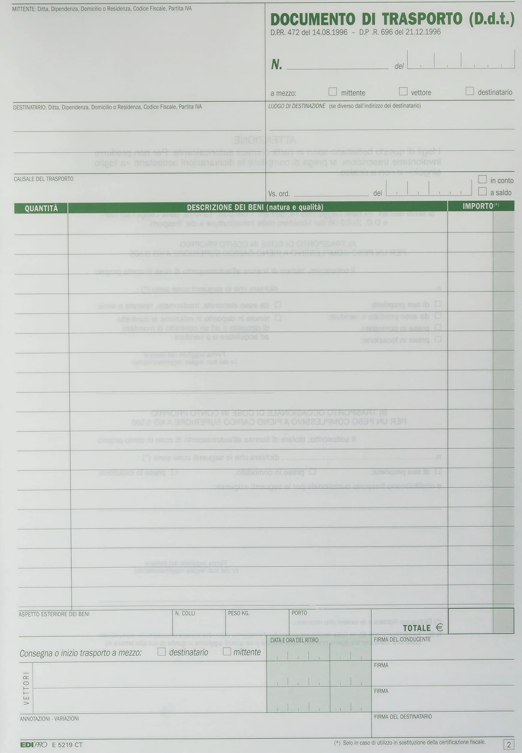 EDIPRO E5219CT Blocco documento di trasporto 33x3 autoricalcante 29.7x22