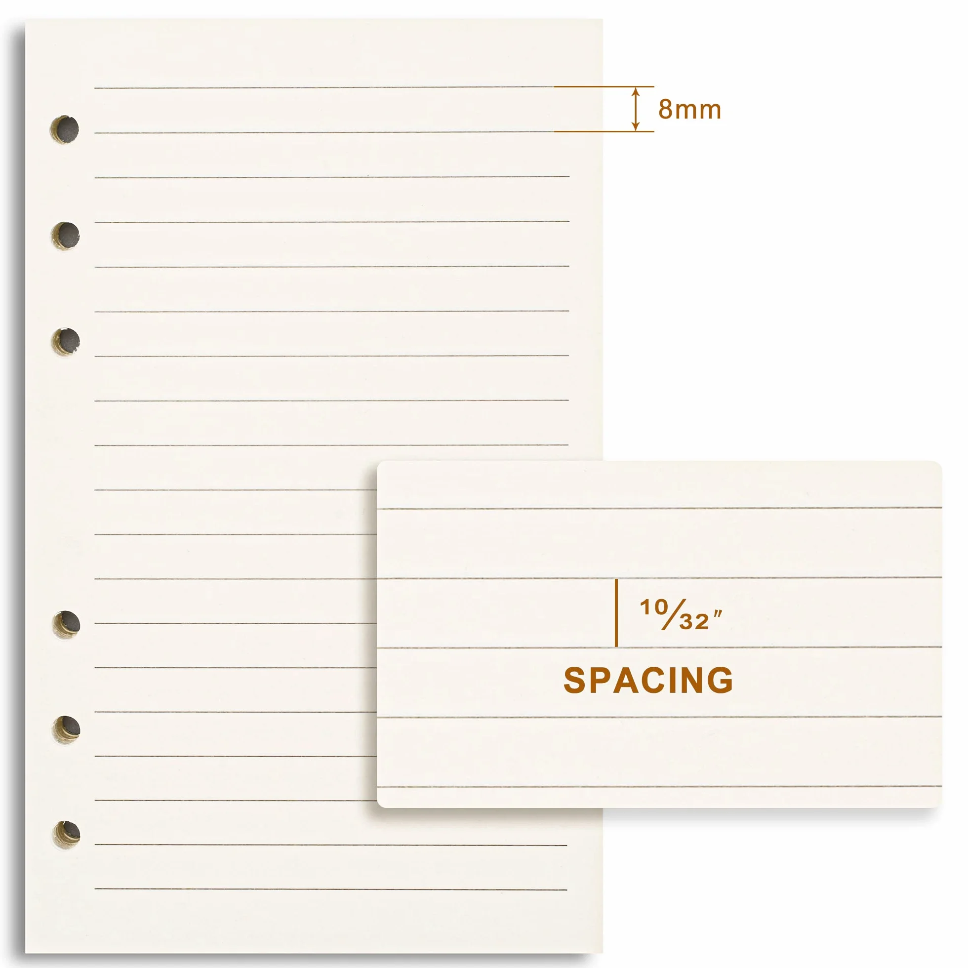 Carta di ricarica A6 righe 8 mm 80 fogli 160 pagine 10,4 x 16,8 cm beige (2)
