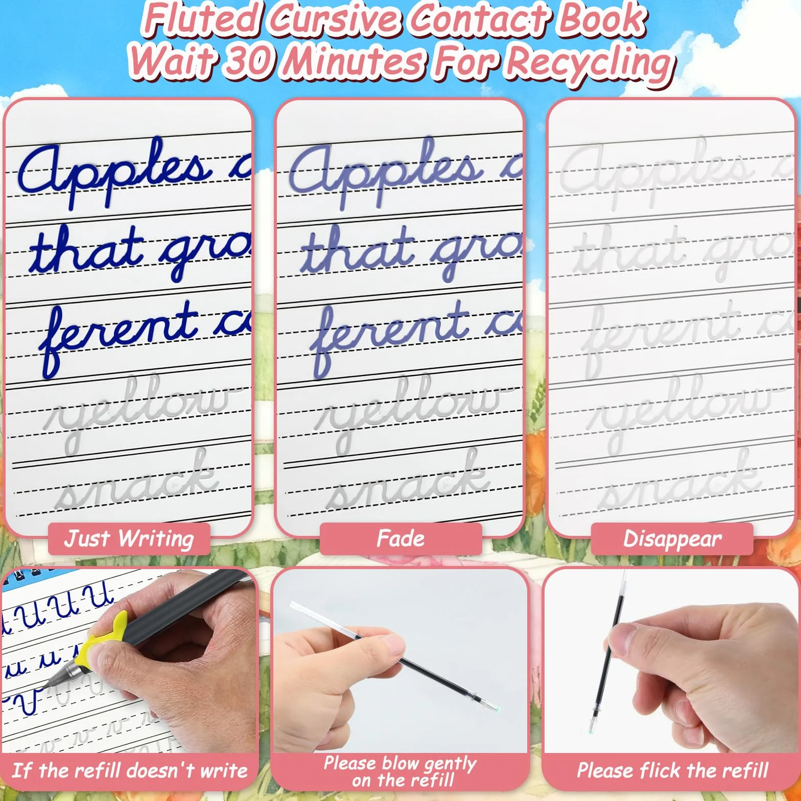 Confezione da 4 quaderni di lavoro per scrivere a mano corsiva, libri di pratica di scrittura con scanalature magiche, libri riutilizzabili per esercitazioni di scrittura a mano, cartella di