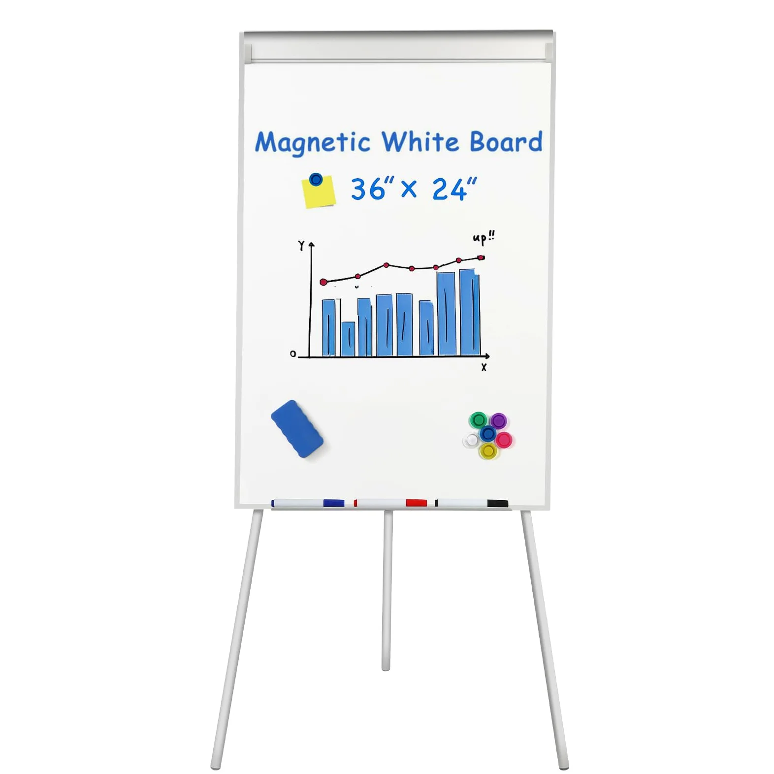 GESTONE Lavagna bianca portatile cancellabile a secco, con supporti, pieghevole, magnetica, lavagna a fogli mobili, per scuola, ufficio e casa (91 x 61 cm, bianco)