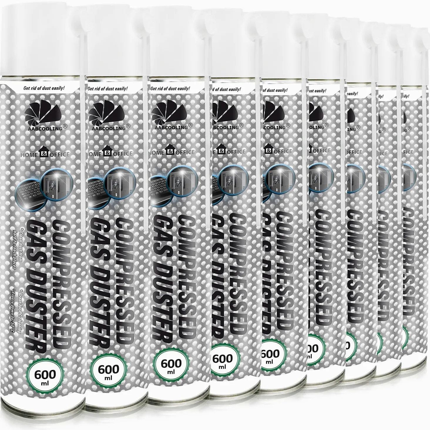 AABCOOLING Home&Office 9x 600ml Aria Compressa – Pulizia PC, Raffreddamento, Dissipatore CPU, Tastiera, Laptop, Bomboletta, Soffiatore Polvere, Air Duster, K1