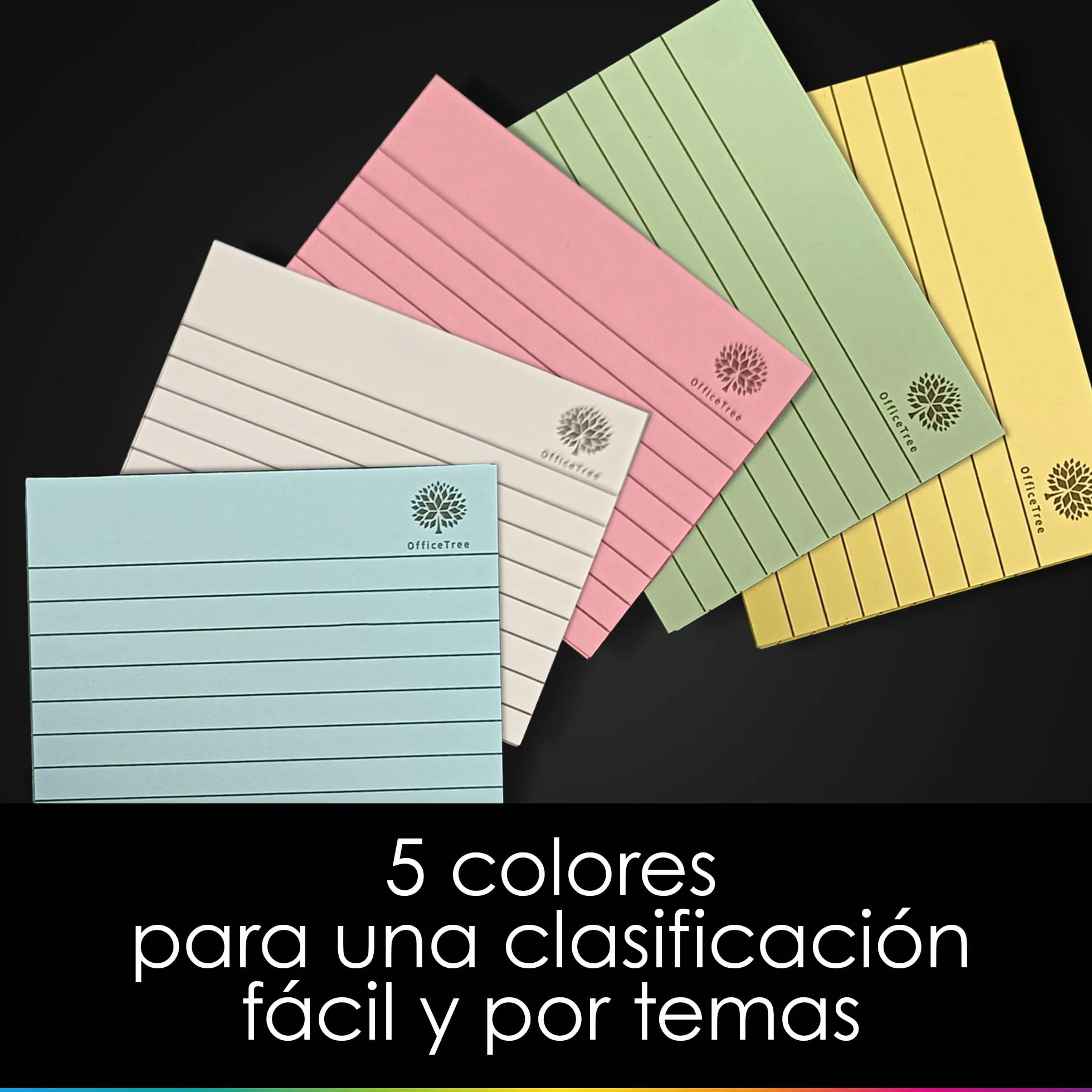 OfficeTree 250x Flashcards A6 A Righe 5 Colori Schede Indice per Scuola e Studio