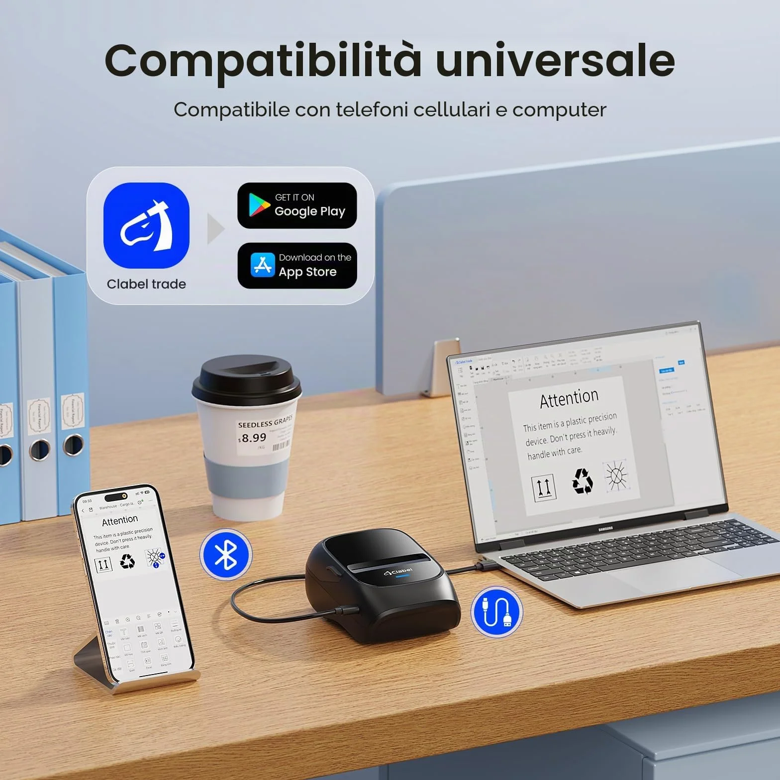 CLABEL Mini Bluetooth Etichette Stampante: 221B Portatile Termica Codice a Barre Stampante per iOS e Android, Ricarica Trasporto Etichettatrice Stampa Adatto per Casa Ufficio con 1 Rotolo Etichette
