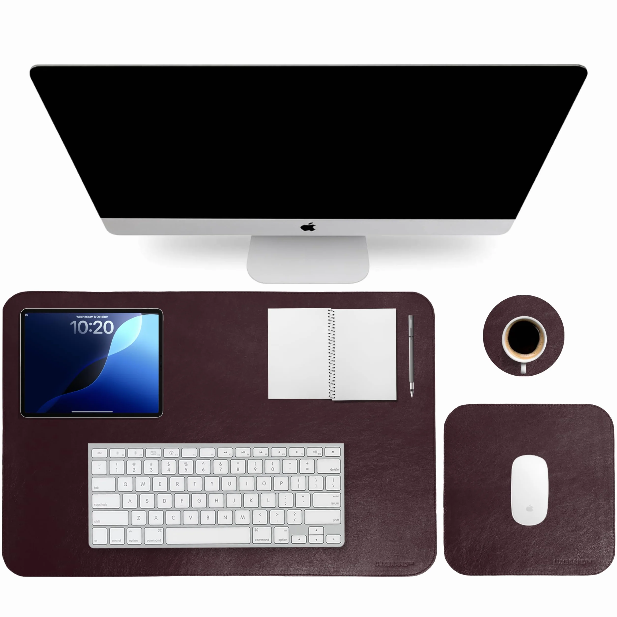 Set Tappetini da Scrivania in Vera Pelle 2 Pezzi XXL Mouse Pad Sottomano Ufficio Marrone