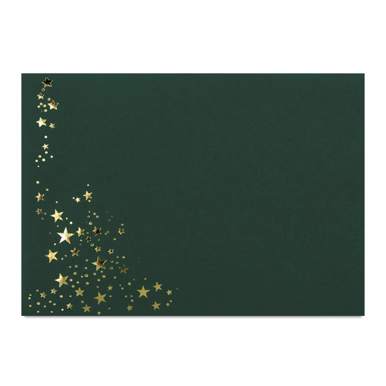 250 buste natalizie – DIN C6 – con pioggia stellata in rilievo oro metallizzato, colore: verde pino (verde) – incollaggio a umido, 120 g/m² – 114 x 162 mm