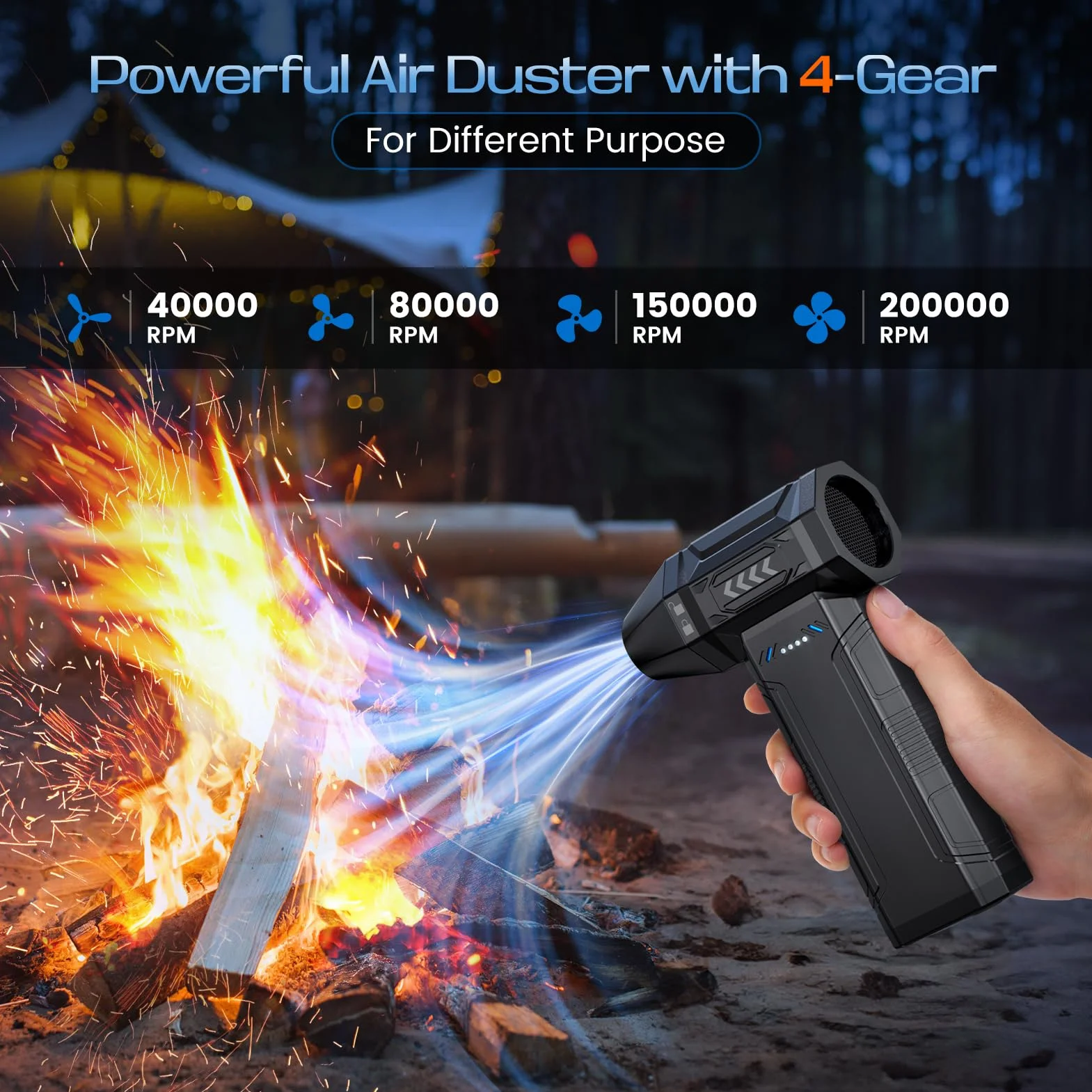 4-IN-1 Aria Compressa, Elettrico Air Duster, 200000RPM Pressione MAX 300g, Super Potere Soffiatore Aria Compressa Spray con Luce LED, per il Computer All'aperto Casa Materasso ad aria