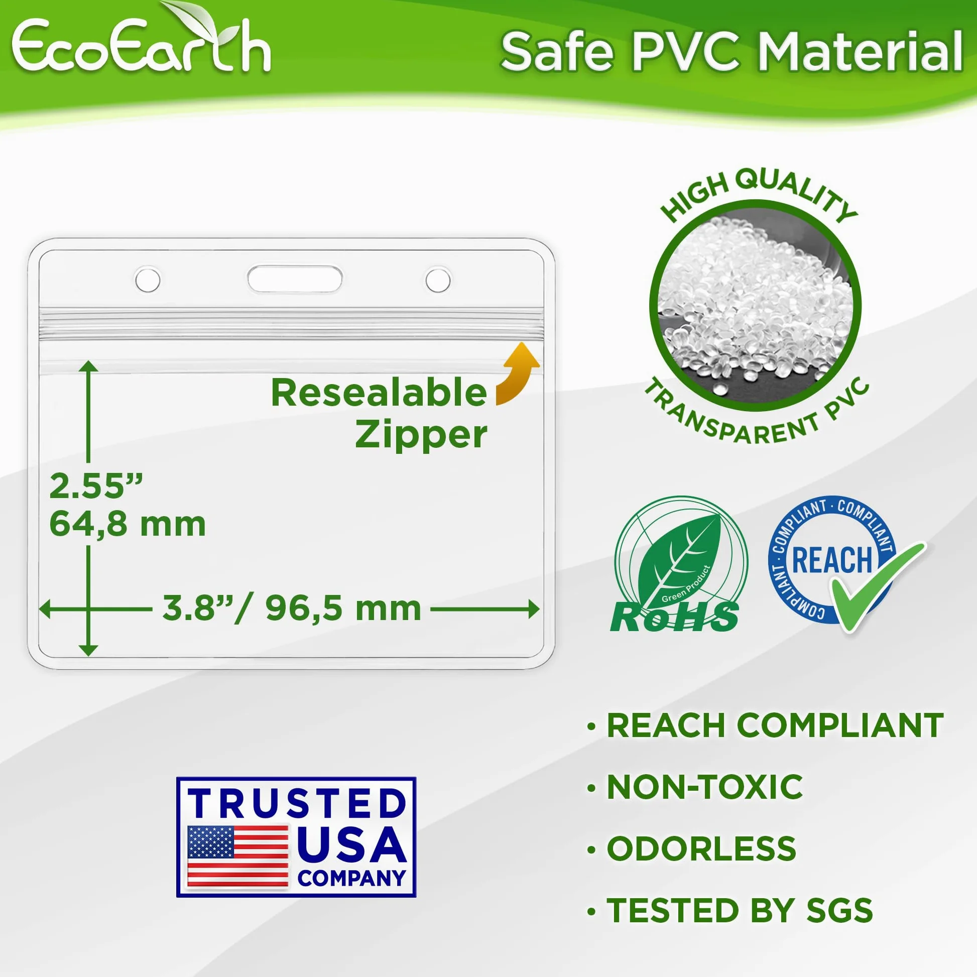 EcoEarth - Porta badge orizzontale in plastica, 2,25 x 3,5 mm