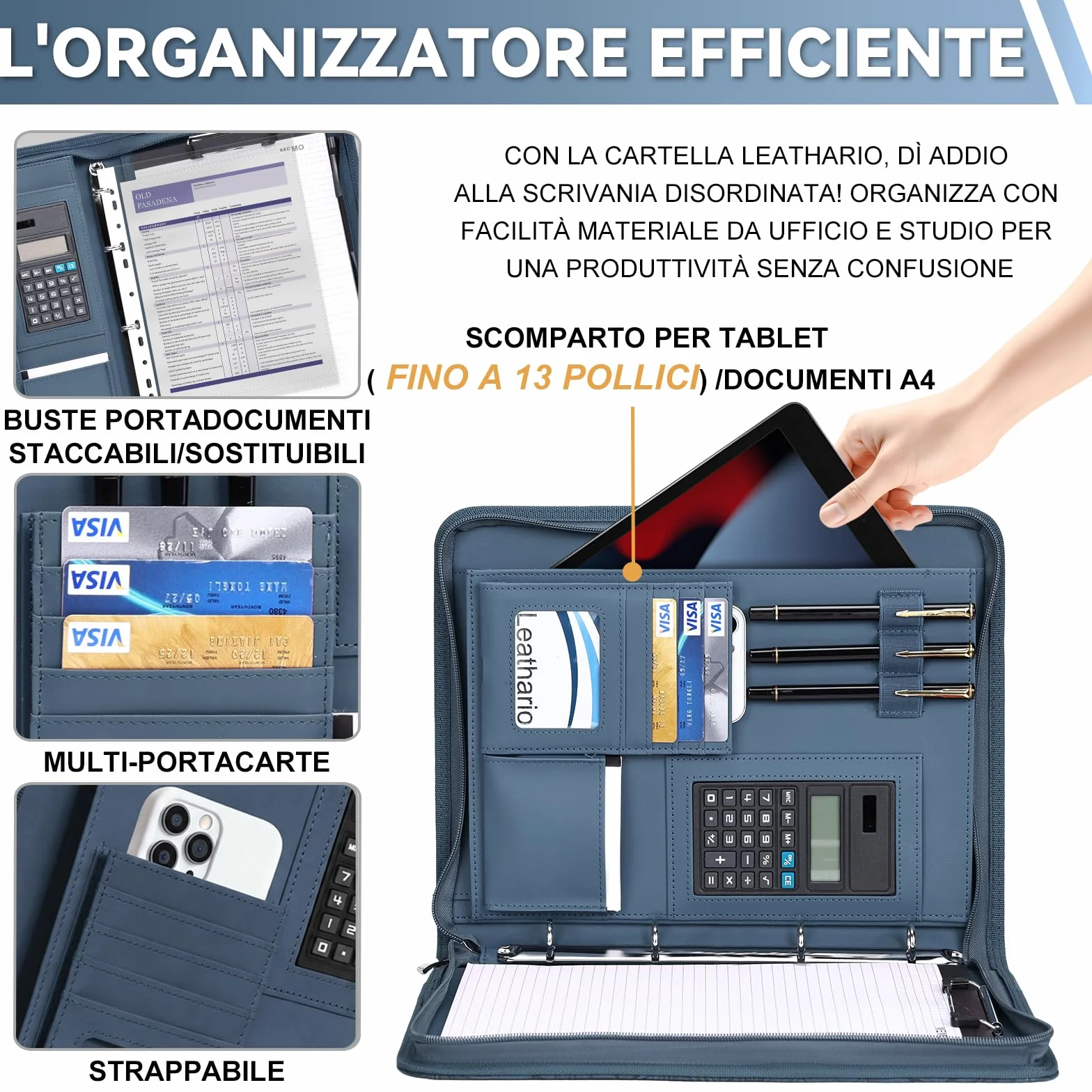 Leathario Cartella Portadocumenti A4 in Pelle PU Portablocchi Unisex per Ufficio Conferenza Cartellina Custodia Organizzatore con Quaderno regalo uomo e donna