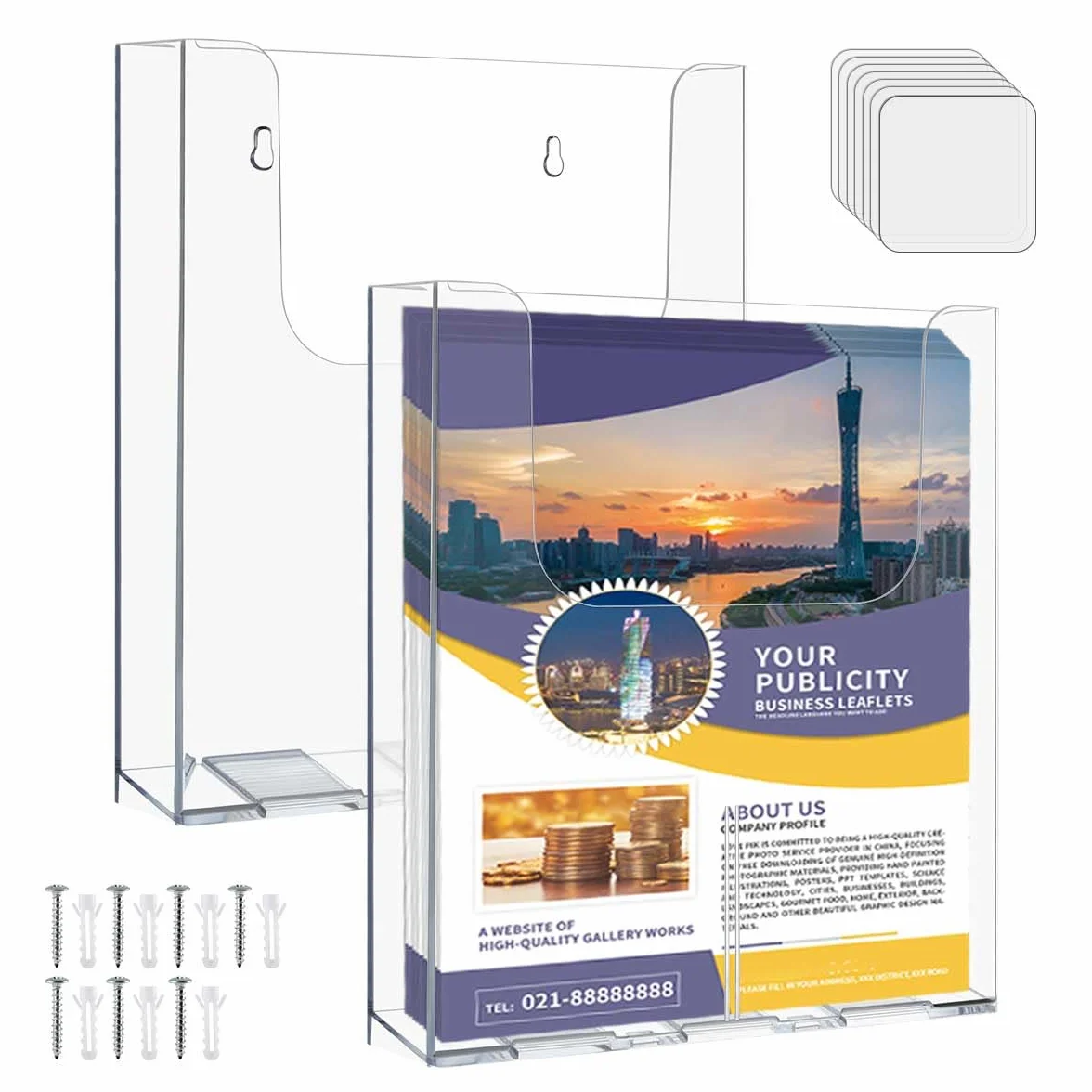 OTYMIOW Porta Volantini da Parete Trasparente 2PZ Porta Brochure A4 Porta Depliant A4 Vetro acrilico con 7 Viti Espositore per Brochure Volantini da Montare a Parete Supporto da Parete per Cataloghi