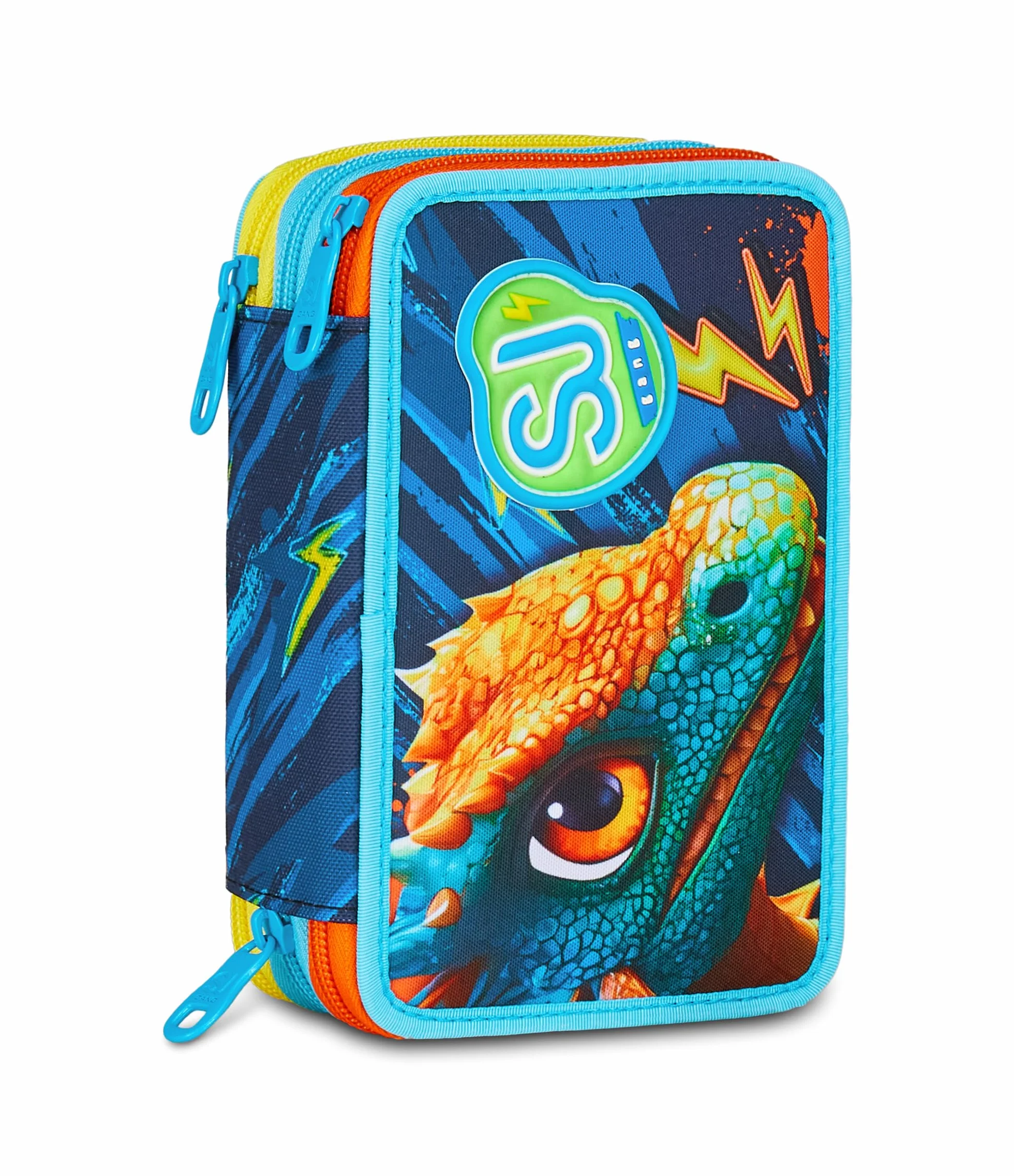 SJ GANG STYLE JAM GANG Astuccio Scuola 3 Zip Dragon Glide, Blu, Portapenne Triplo Scomparto Completo Di Penne, Matite, Colori, Accessori Zaino, Scuola Elementare, Bambino