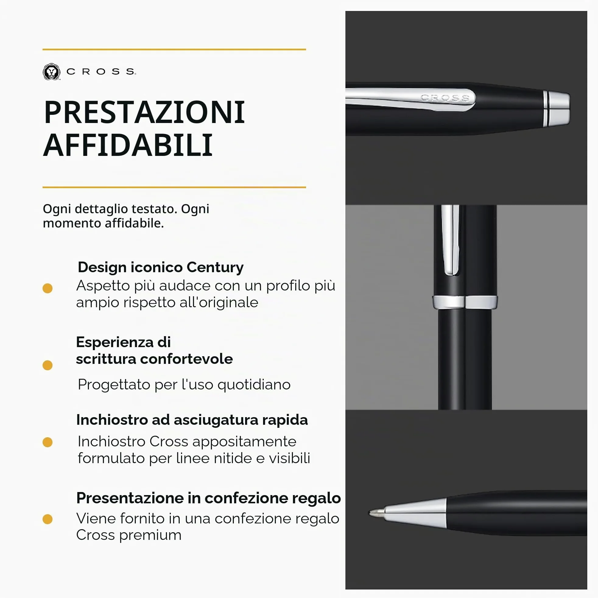 CROSS Century II - Penna a sfera con finitura cromata e laccata nera