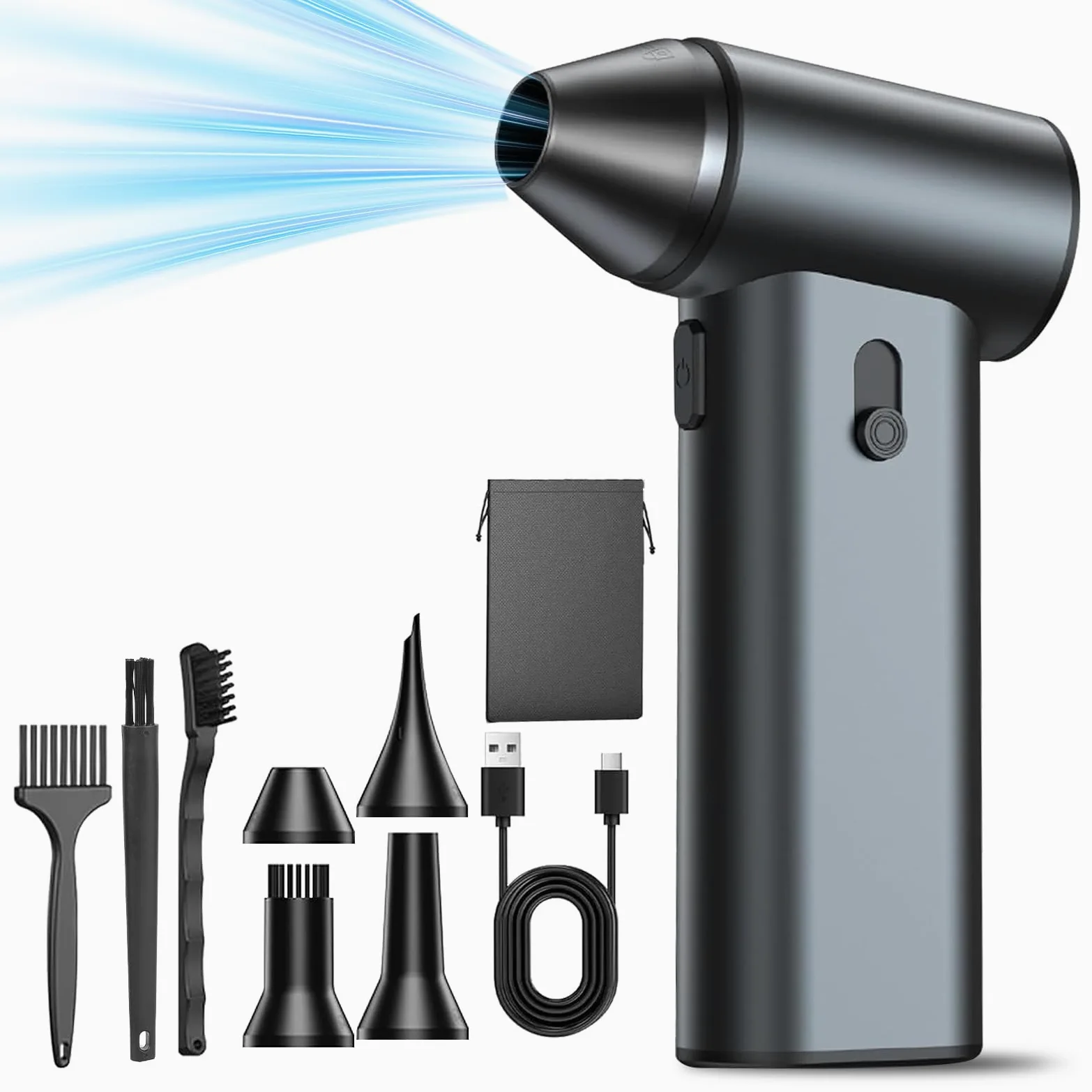 Soffiatore elettrico per la polvere, 180.000 giri/min, regolabile, 7500 mAh, ricaricabile tramite USB, set di pulizia per PC, laptop, auto, tastiere