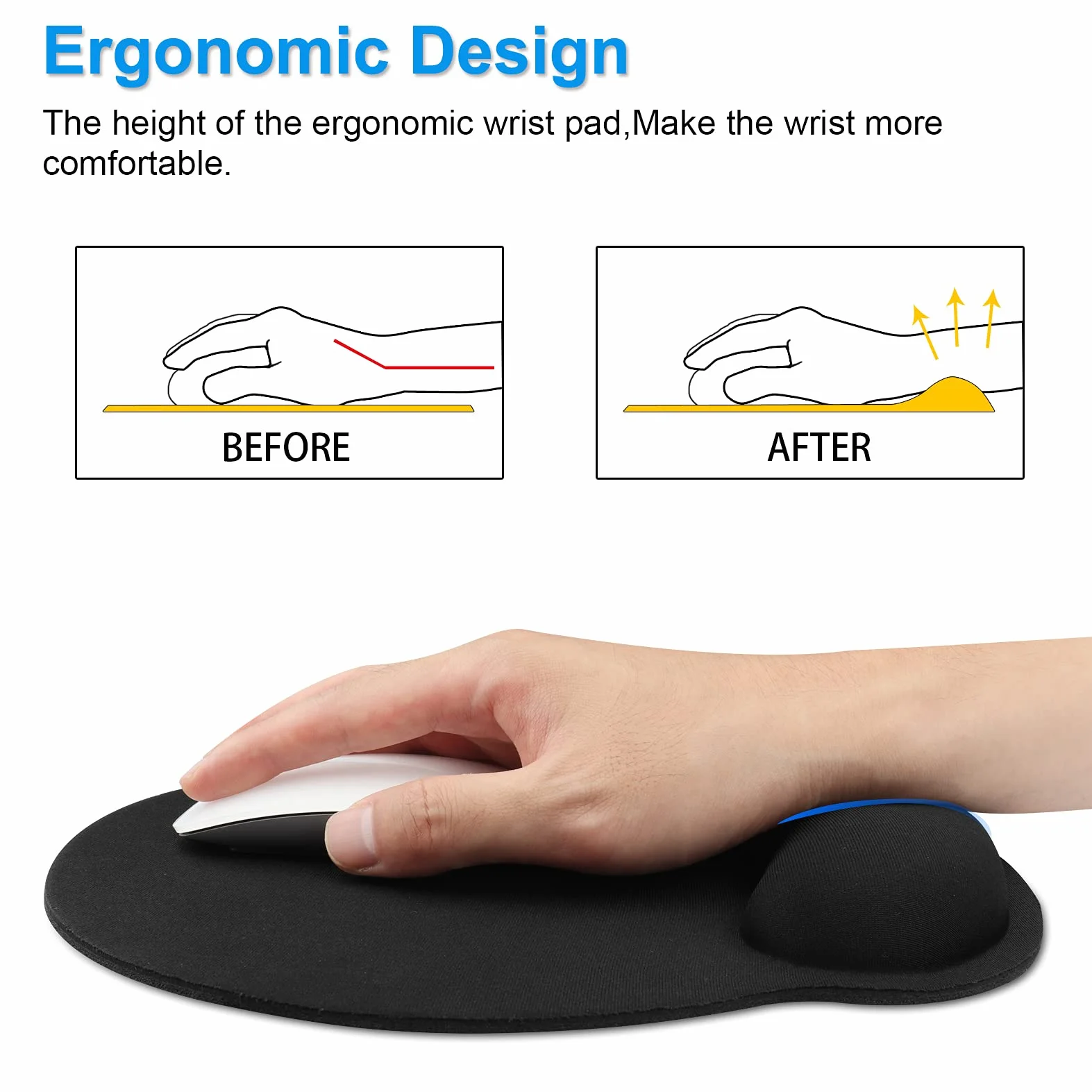 Podkładka pod mysz ergonomiczna z pianki memory z podpórką pod nadgarstek - czarny