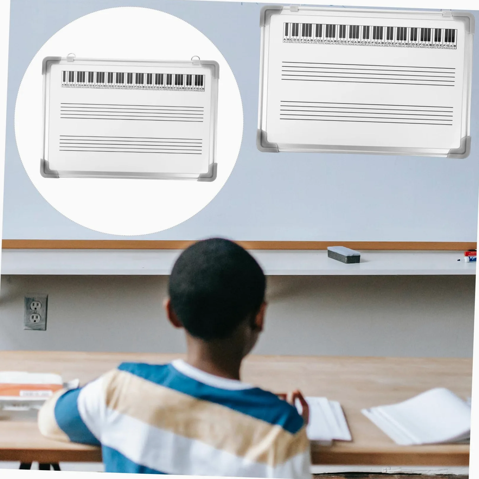 Veemoon Lavagna Musicale Staff Whiteboard in Metallo Verniciato 60X40Cm Doppia Superficie Cancellabile Resistente per Insegnamento Musicale a Scuola e Casa Supporto da Muro
