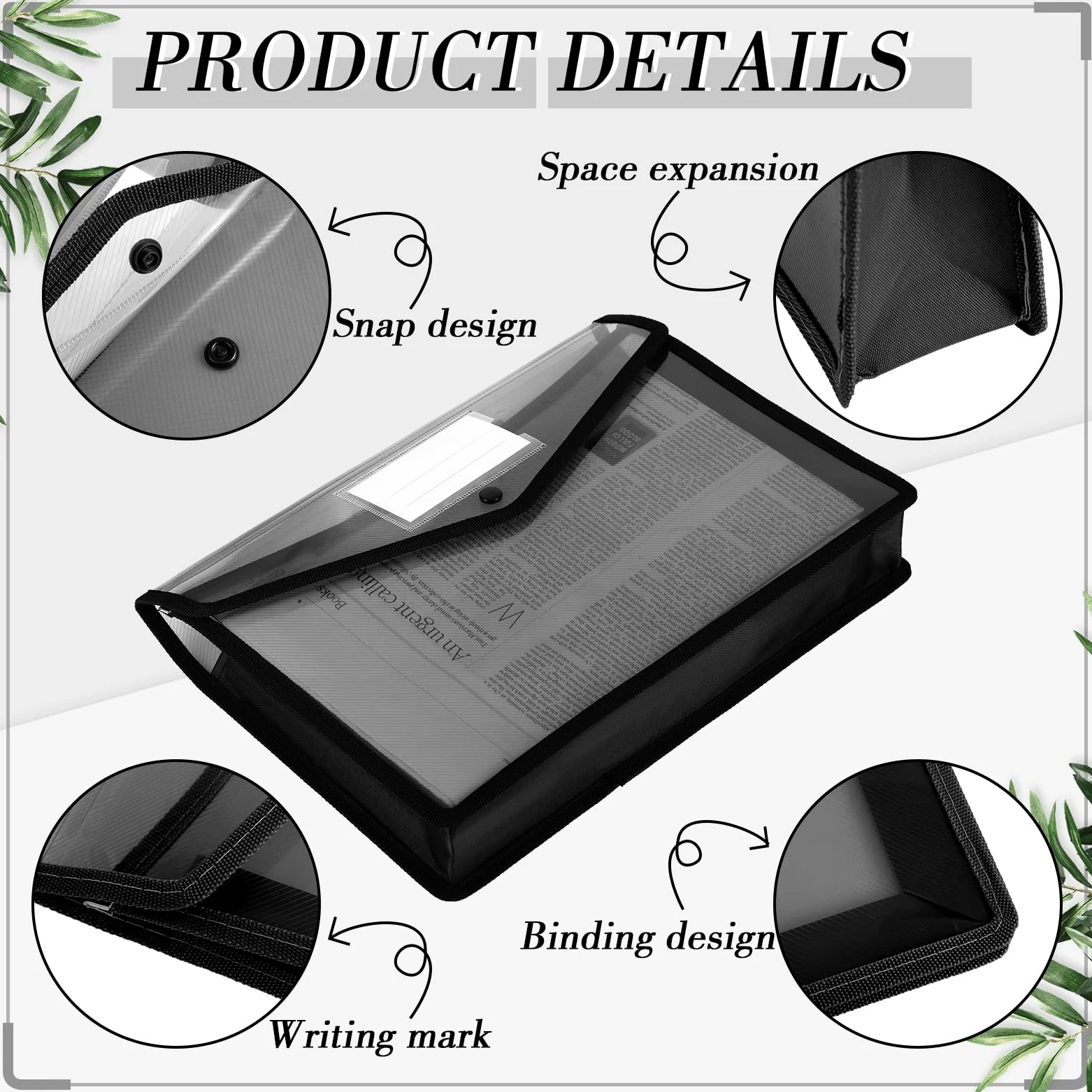 Teling 15 cartelline in plastica espandibile, formato A4, organizer per documenti colorati, con chiusura a bottone e tasca impermeabile, per lavori a casa (nero)