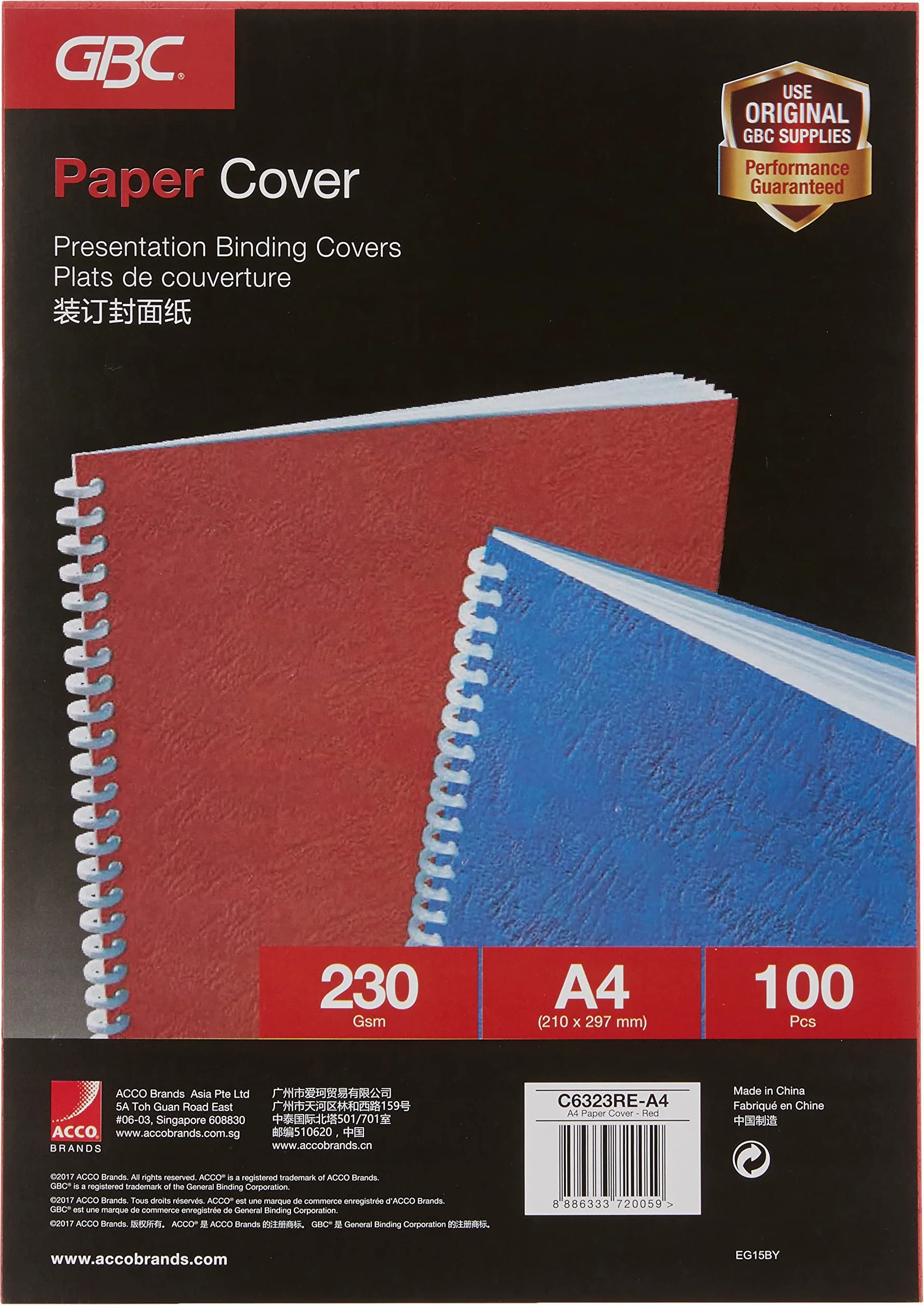 GBC Ibicover - Copertina per rilegatura serie 63, 230 g/mq, formato A4, confezione da 100, colore: Rosso