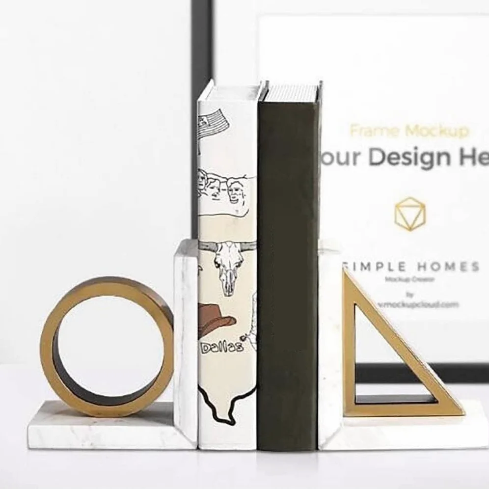 Reggi Libri, Fermalibri 1 paio di fermalibri dorati in marmo forme geometriche resistenti tengono libri Ufficio Casa Scrivania
