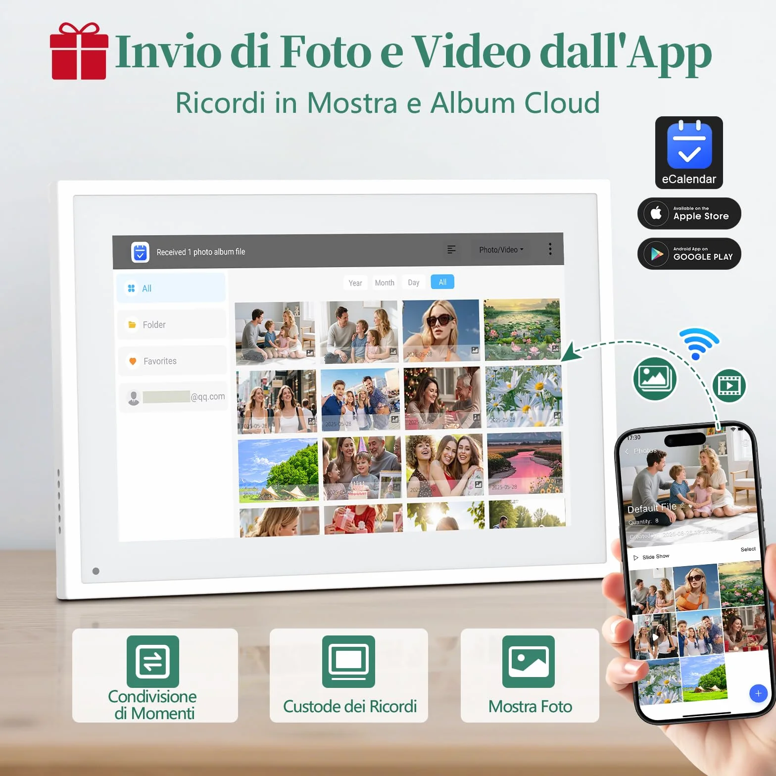 Calendario Digitale da Parete 10,1 Pollici Touch Screen - Planner Familiare con 32GB di Memoria, Cornice Foto Digitale, Sincronizzazione App e Cloud, Agenda Smart