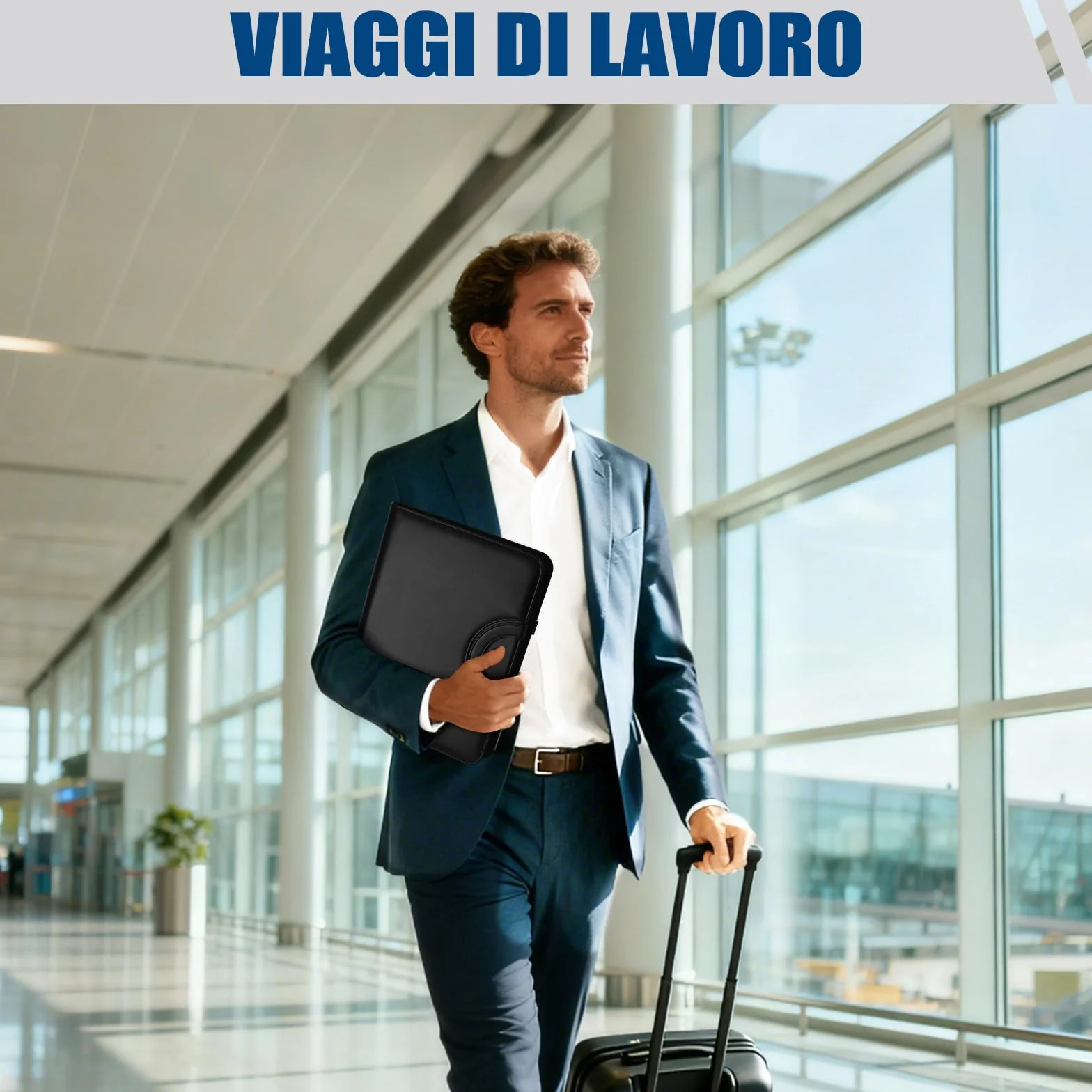 Cartella Portadocumenti A4 con Buste Trasparenti, Raccoglitore ad Anelli 4 con Manico Magnetico e Cerniera in Pelle Vegana