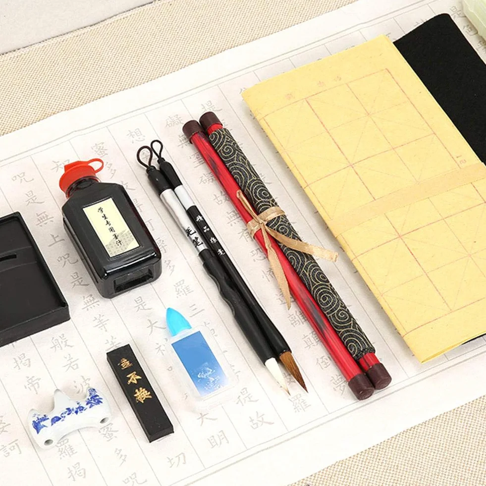 Fydun Set di calligrafia tradizionale cinese, con pennello inchiostro carta da scrittura strumento box kit per principianti scrittura e pittura