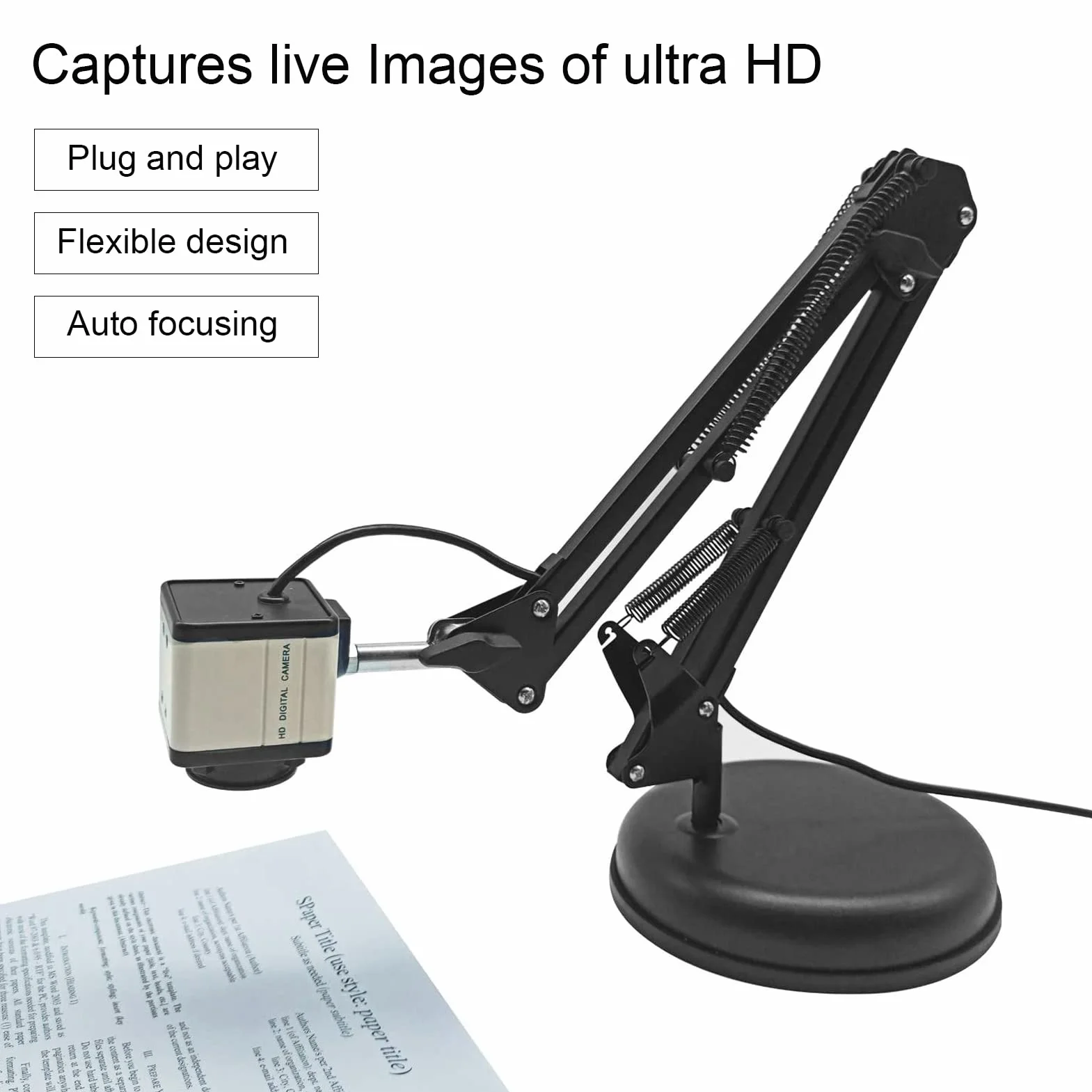 Fotocamera per Documenti da 8 MP, Lavagna Luminosa con Messa a Fuoco Automatica, Formato A3 15 Fps 3264x2448p, Scanner per Libri USB 2.0 per Insegnanti, Proiettore di Documenti