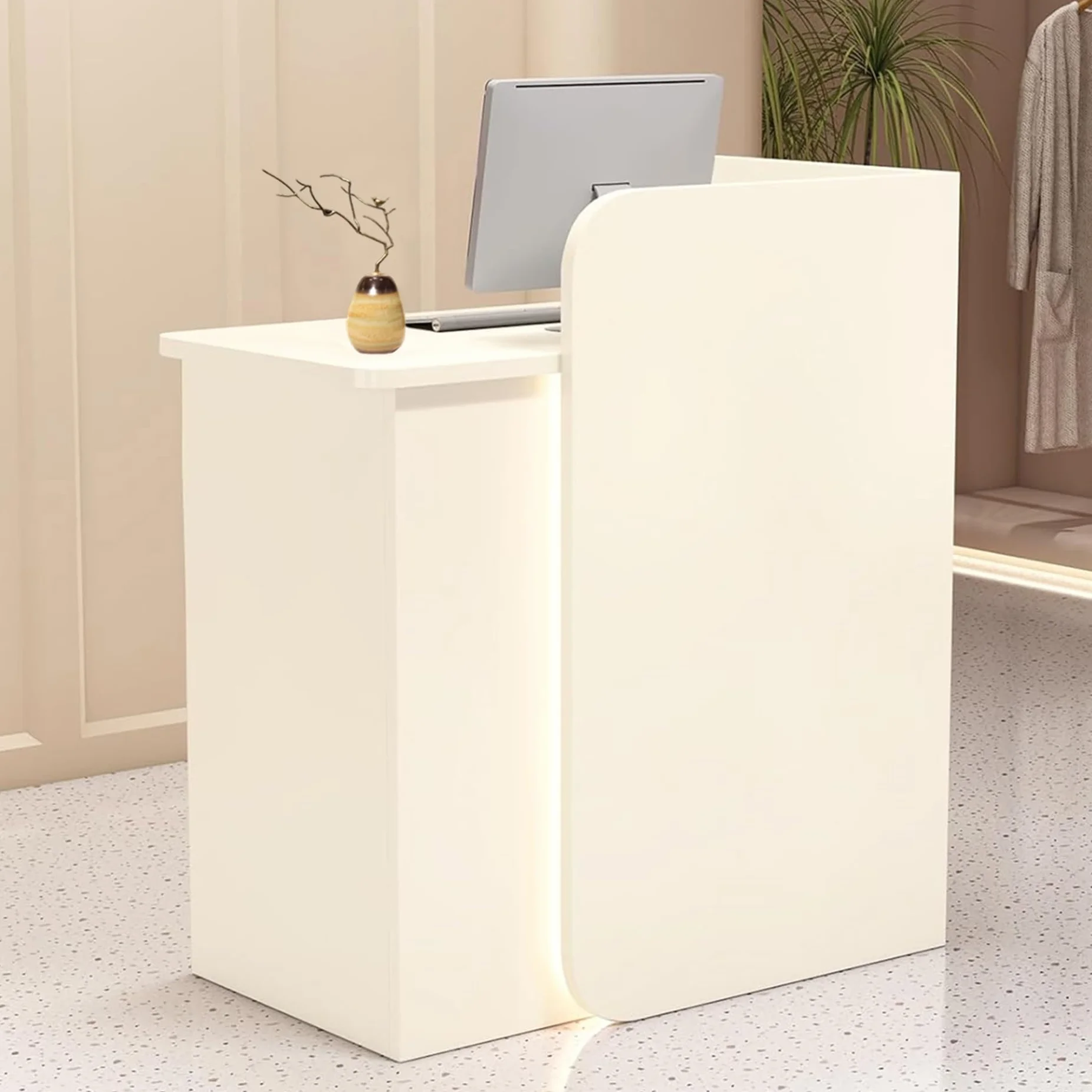 Banco Reception Estetica con Luce e Cassetti, Bancone Cassa Negozio, Bancone Ufficio, Cassette di Ricevimento, per Sale Aziendali, Negozi di Frutta, Reception Alberghiere (White, 60X45X100