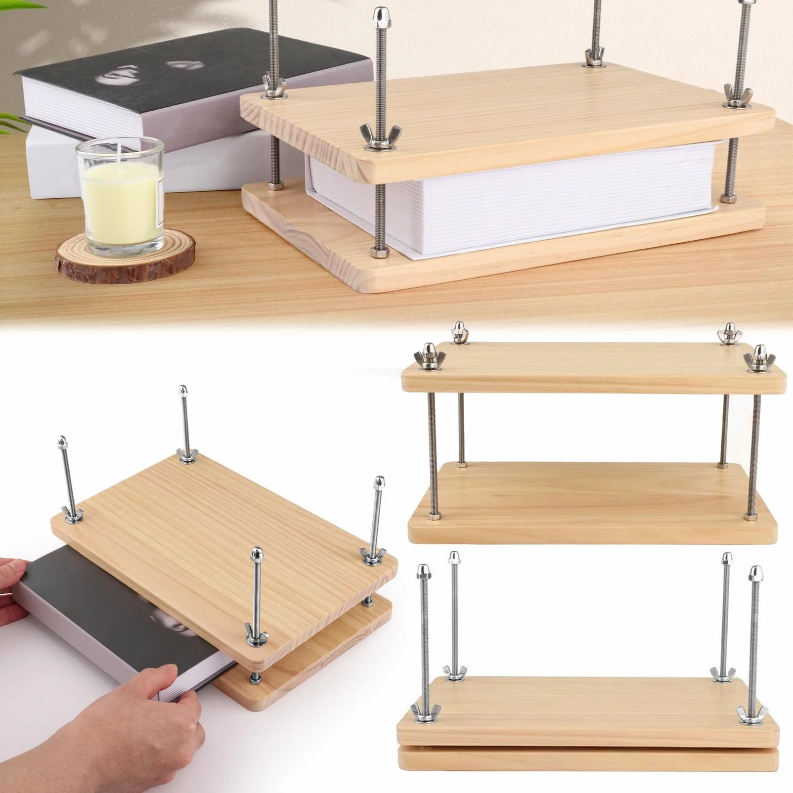 Pressa Per Libri In Legno, 30x20cm Strumento Di Rilegatura Manuale Multifunzionale Resistente Accessori Forniture Per Rilegatura Per Casa Scuola Ufficio Fai Da Te
