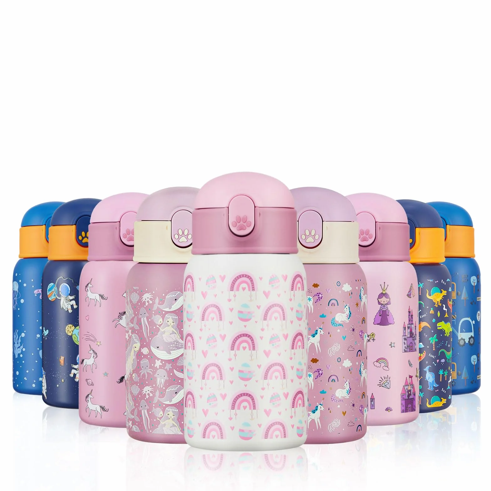 Bottiglia Termica Bambini 400ml Acciaio Inox Doppia Parete Borraccia con Cannuccia Senza BPA