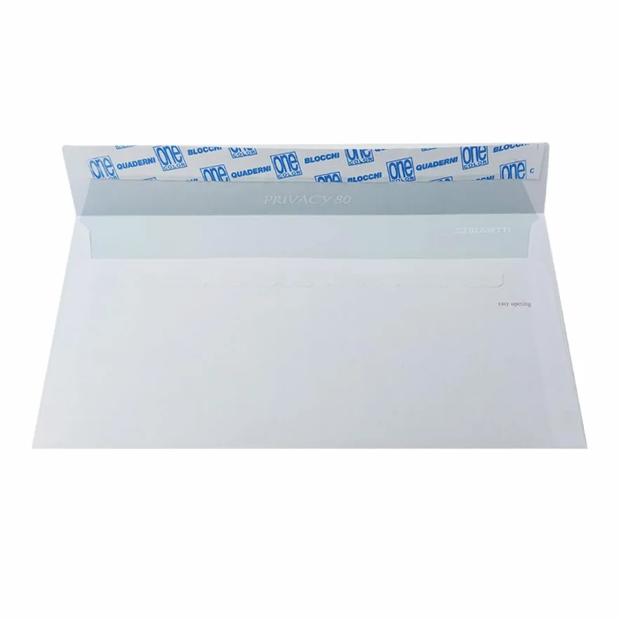 BLASETTI - Busta per Spedizione formato 11x23cm PRIVACY. Busta con intagli antieffrazione per lettere, Conf. 500 pz, Colore Bianco, Lembo autoadesivo con striscia protettiva, Sagoma a tasca, Carta 90g