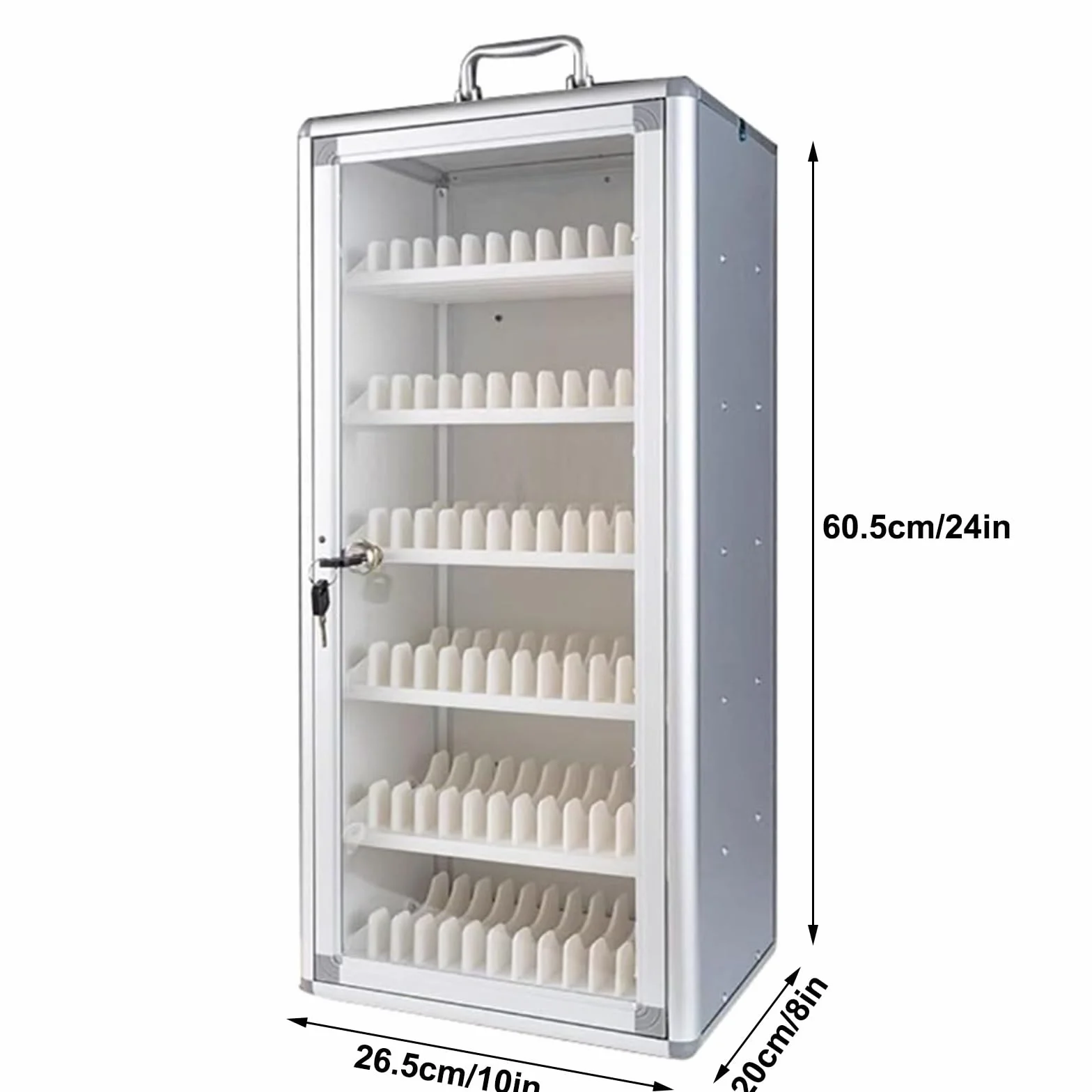 Supporto da parete per telefono cellulare in lega di alluminio per aule da 12 a 72 scomparti, perfetto per scuole, sale riunioni, fabbriche, palestre, salvaspazio, 26,5 x 20 x 60,5 cm