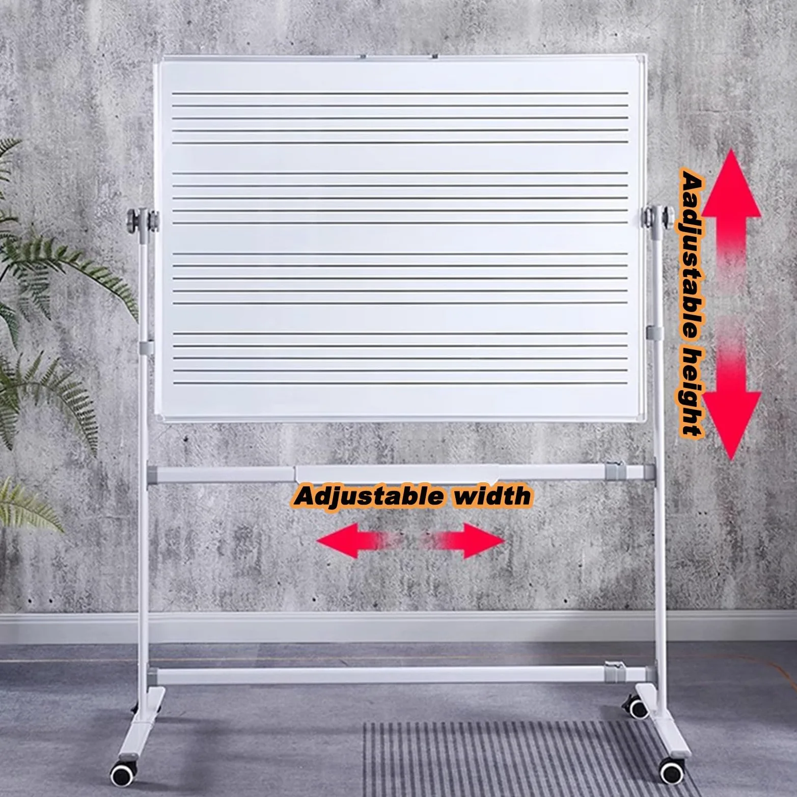Lavagna Bianca Mobile per Musicisti 90x120cm, Lavagna Magnetica cancellabile a Secco bifacciale su Ruote, per Scuola, Musicisti e casa