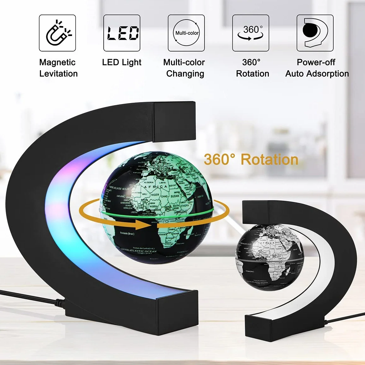 Magnetico Levitazione Galleggiante Mappa del Mondo Globo Multi-Color Cambiando Rotante Globo Levitante con Luci LED Ufficio Casa Decorazione Gadget per Amico Insegnante Business Compleanno Regalo