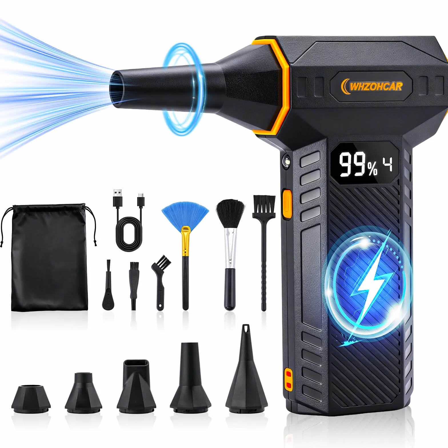 Aria Compressa Elettrico Senza Fili 4 Velocità 20000RPM/Min Soffiatore Aria Compressa with LED Light Mini Soffiatore a Batteria con display LCD per Auto, PC, Tastiera, All'aperto, Casa