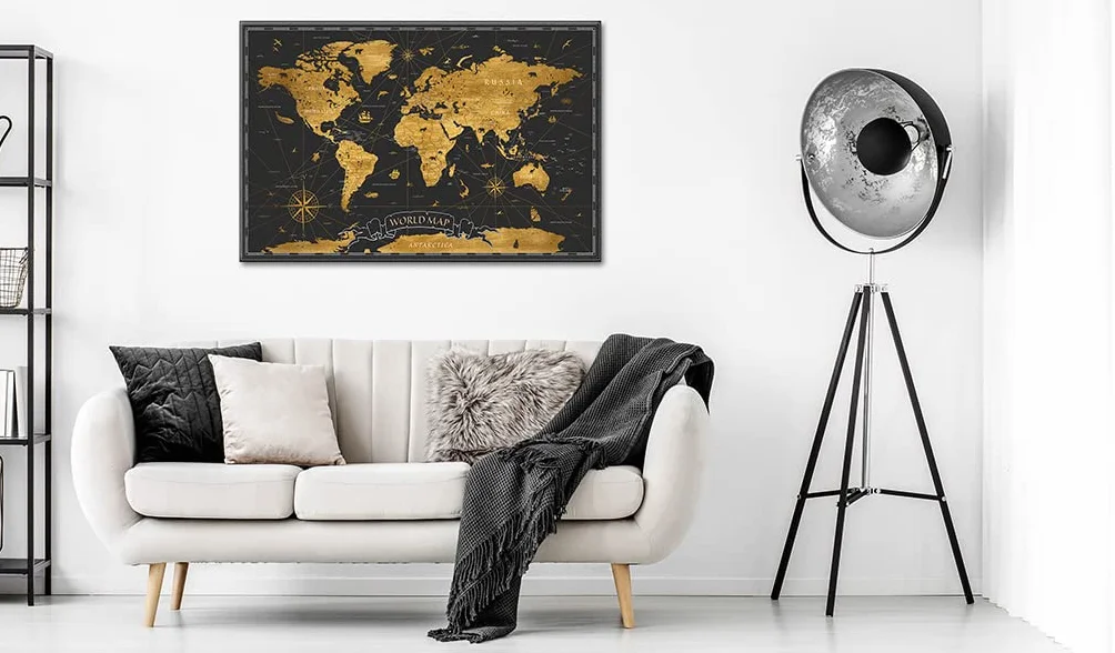 murando - Lavagna Di Sughero per Puntine - Mappa Mondo 120x80 cm 1 Pezzo - Bacheca Sughero da Parete & Quadro su tela in un Uno - Grande Decorativo per Parete per le Note - Geografica k-A-0490-p-a