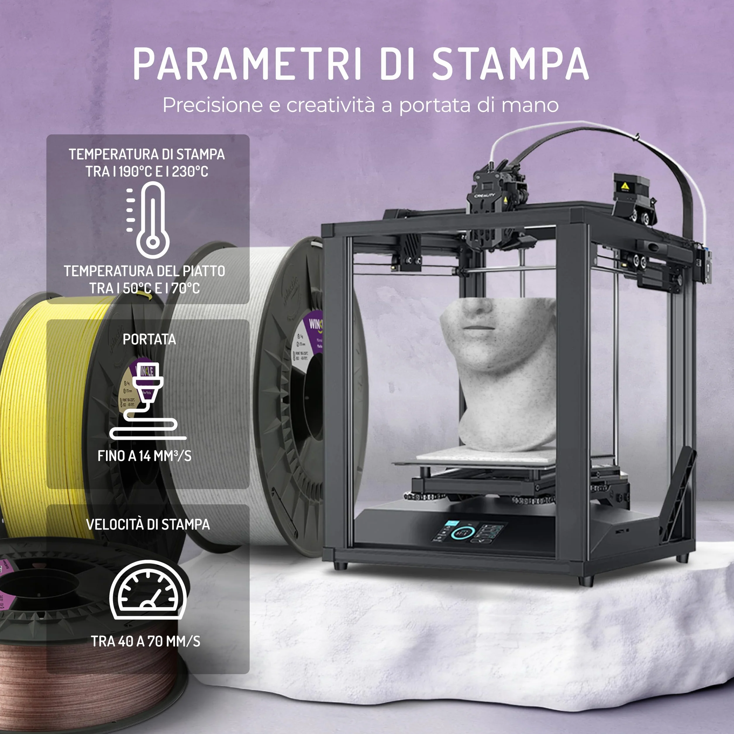 WINKLE Filamento PLA HD Texturizzato 1.75mm Marmo 300g per Stampante 3D FDM Precisione Dimensionale +/- 0.05mm