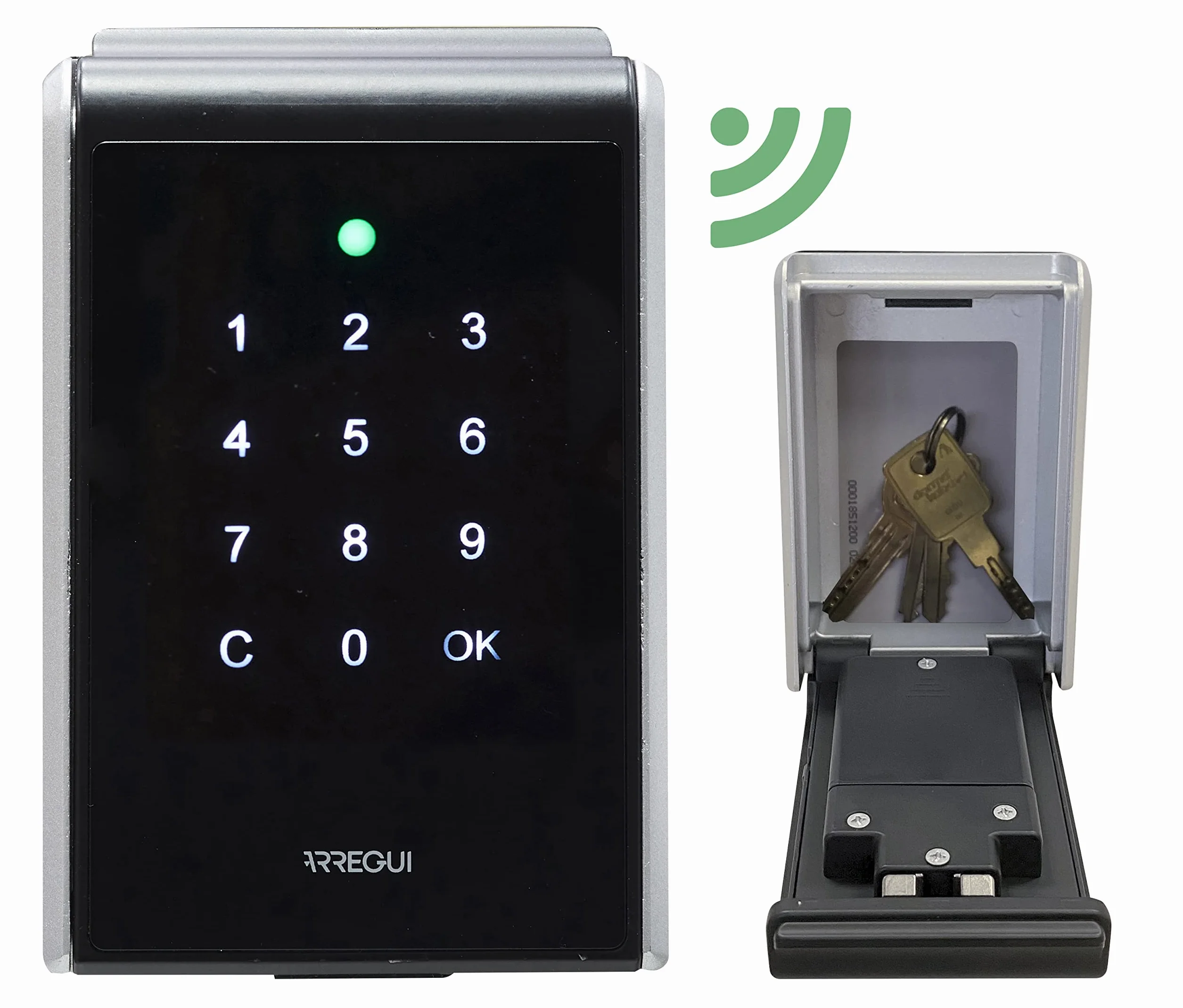 ARREGUI Cassetta per Chiavi con Bluetooth e App Mobile | Portachiavi Smart per Esterno e Parete | Casa Intelligente | Argento