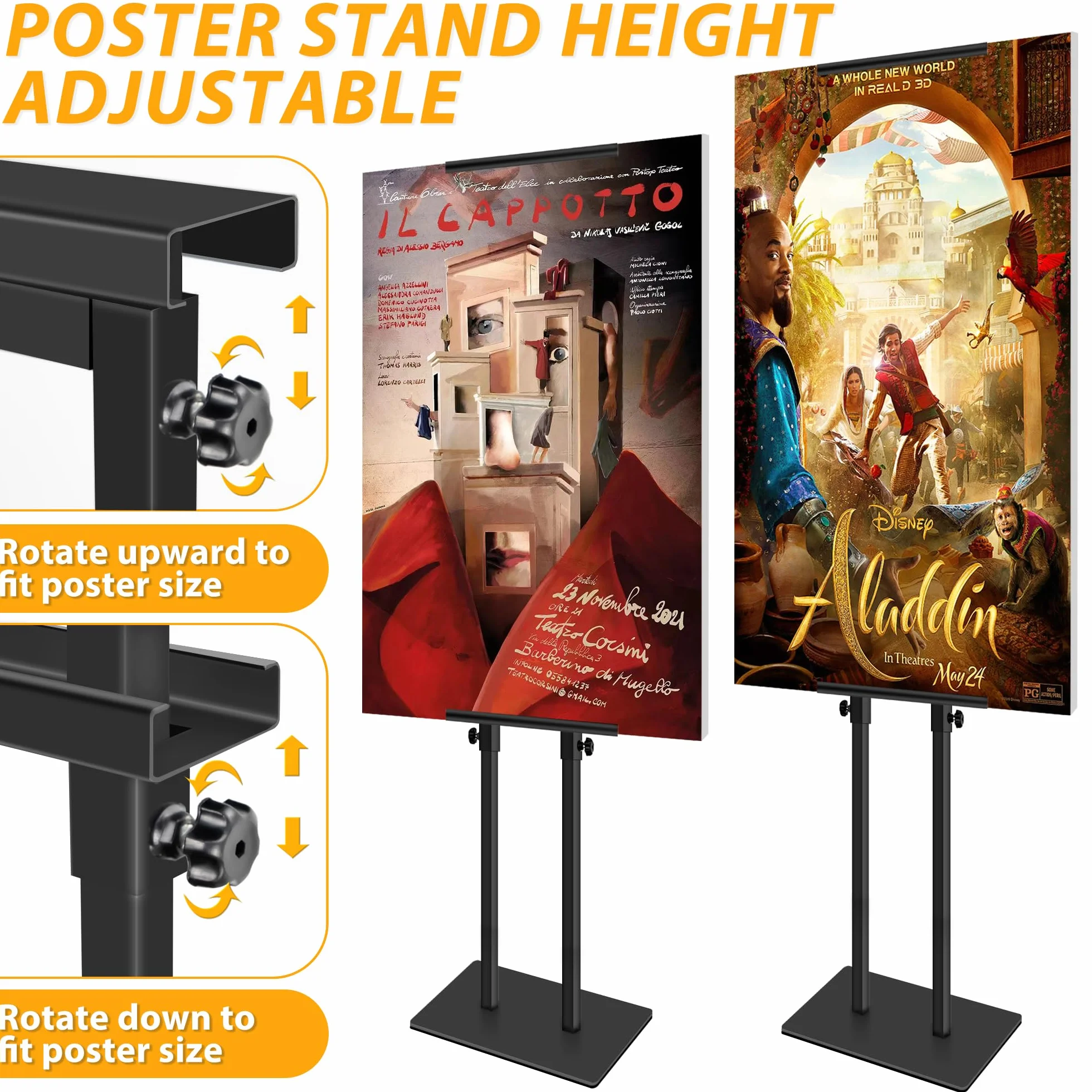 2 Pack Supporto per Poster KT Board Doppia Faccia, Supporto per Espositore Regolabile, Altezza del Supporto Pubblicitario in Metallo Fino a 78 Pollici (Nero)