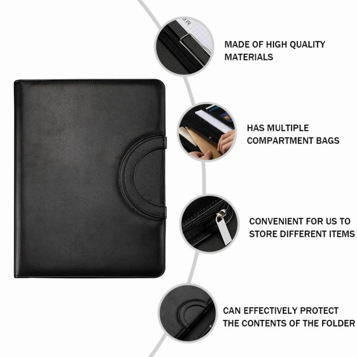 USHOBE Cartella Porta Documenti A4 con Zip e Manico in Pu Elegante e Leggera, con Scomparti per Ufficio e Protezione Contenuti, per Riunioni e Lavoro Professionale