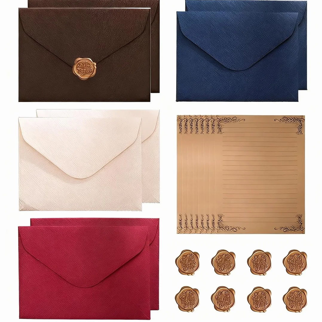 Vintage Carta da Lettere con Busta, 8 Carte e 8 Buste Kraft, Set per Scrittura e Disegni