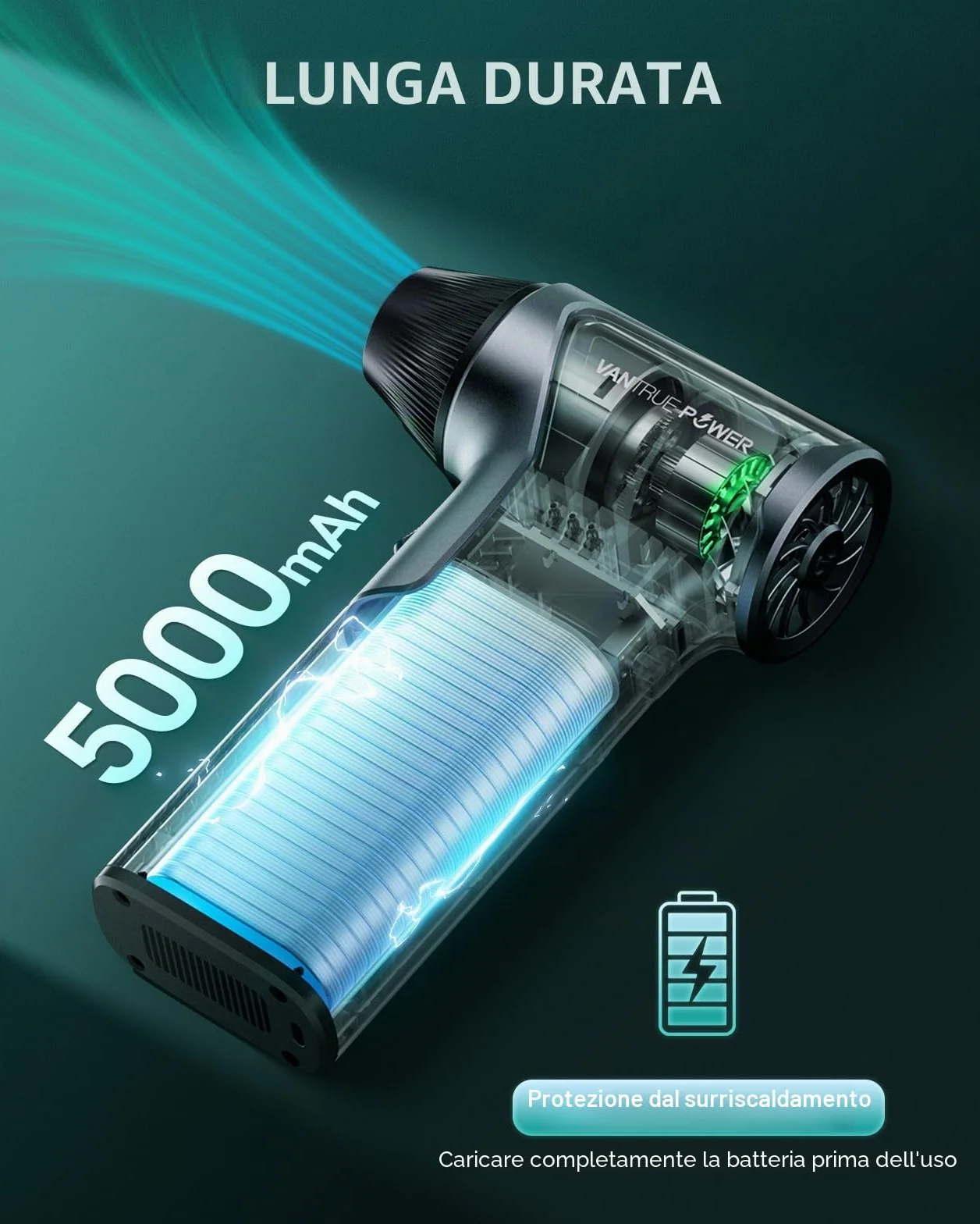 T150 Soffiatore d'aria wireless ad alta velocità, 110.000 RPM, potente ad aria compressa con 3 livelli – Soffiatore/aspiratore a batteria per PC, auto, casa ed esterni