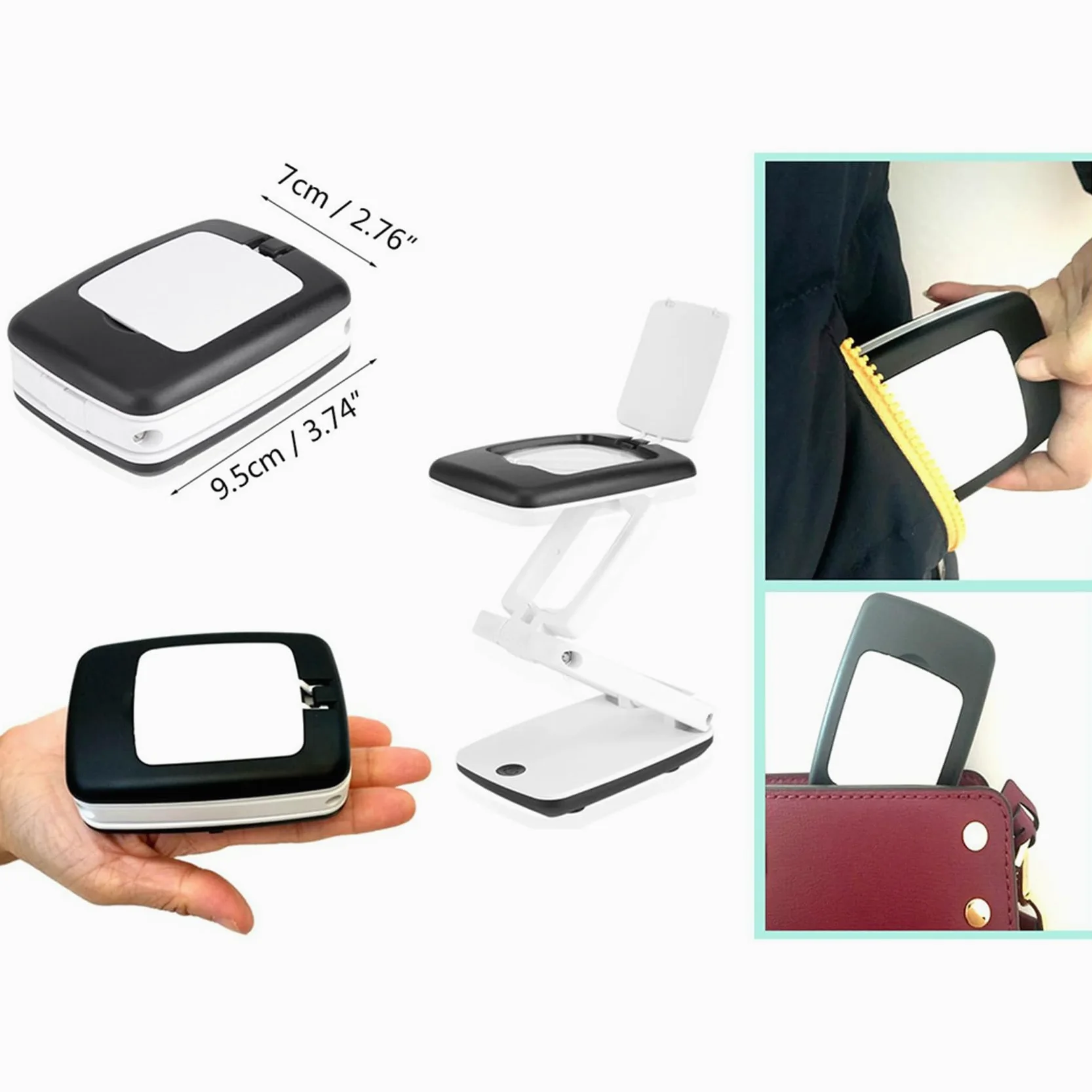 3pz Lampada da Tavolo Illuminata con Lente D'Ingrandimento con Luce Sul Supporto，Lente di Ingrandimento Tascabile Portatile con Visiera Pieghevole 3X per Lettura，Hobby
