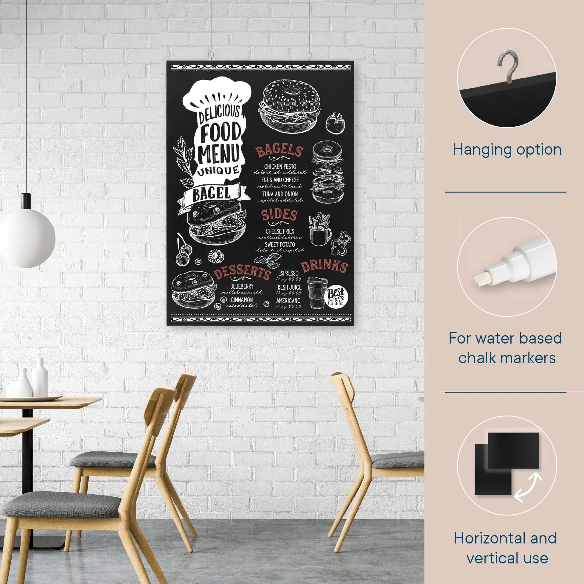 EUROPEL Lavagna da parete per casa, cucina, ufficio, scuola, bar, feste, eventi, decorazione, lavagna per promemoria, messaggi, pubblicità (60 x 84 cm)