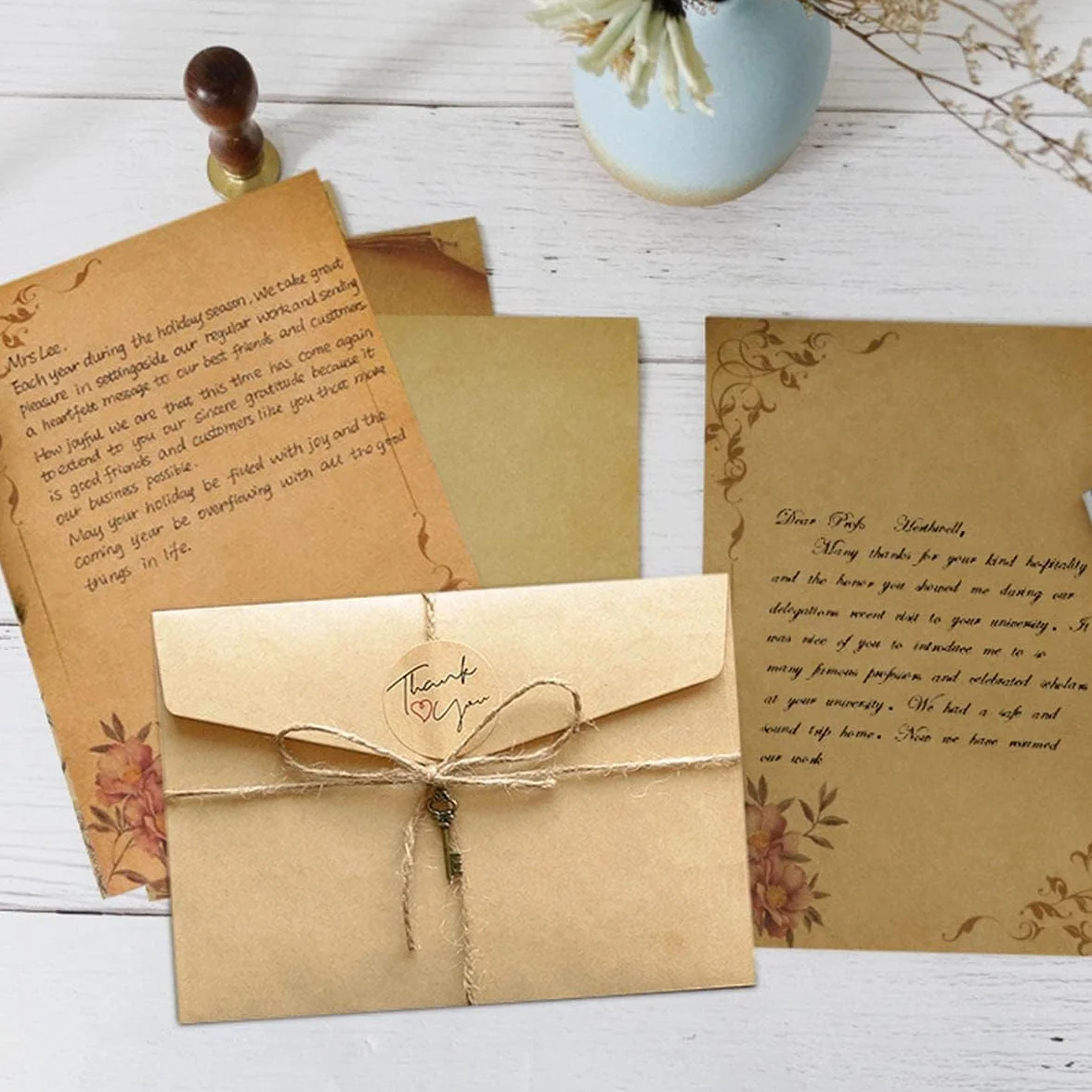 Set di carta kraft vintage 6 buste carta da lettere a righe inviti nozze biglietti auguri