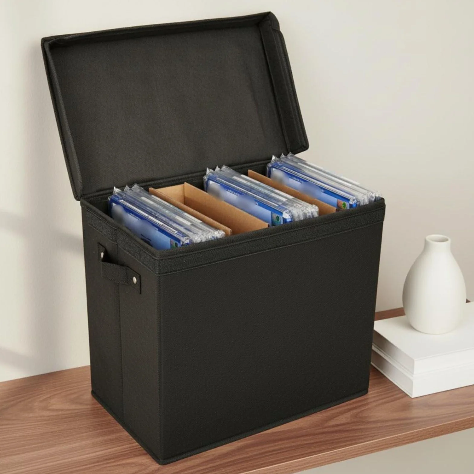 Scatola per Pieghevole Contenitore Organizer Cassetta Archivio con Divisori Rimovibili in Tessuto Oxford Impermeabile con Maniglie Adatta a Collezionisti Viaggio